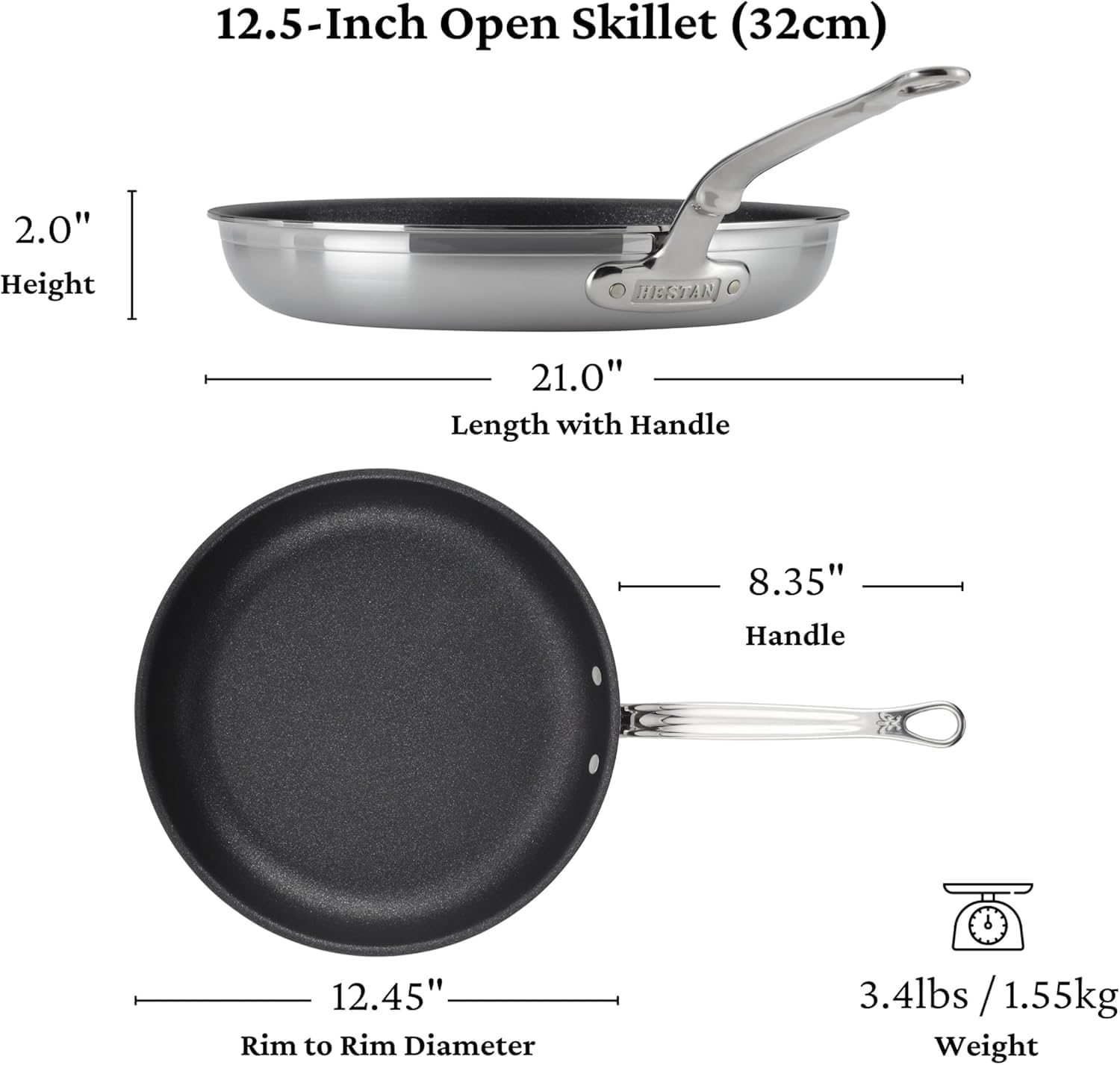 Thumbnail 2 de Hestan ProBond Forged TITUM 12.5-Inch Clad Stainless Steel Nonstick Frying Pan (Induction Compatible, PFOA-Free)