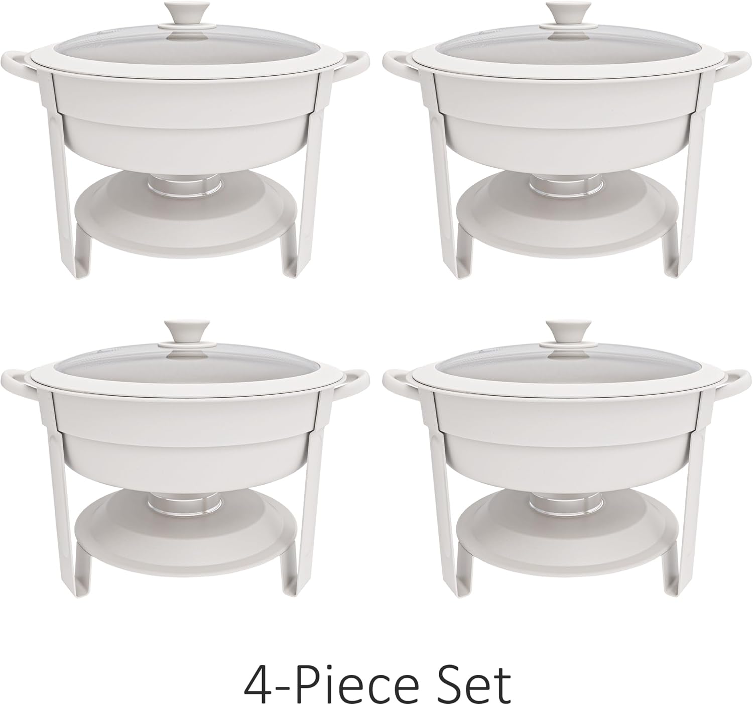 Thumbnail 2 de Trivico 6QT Round Chafing Dish Set of 4 (White Granite Finish, Stainless Steel) with Transparent Lids