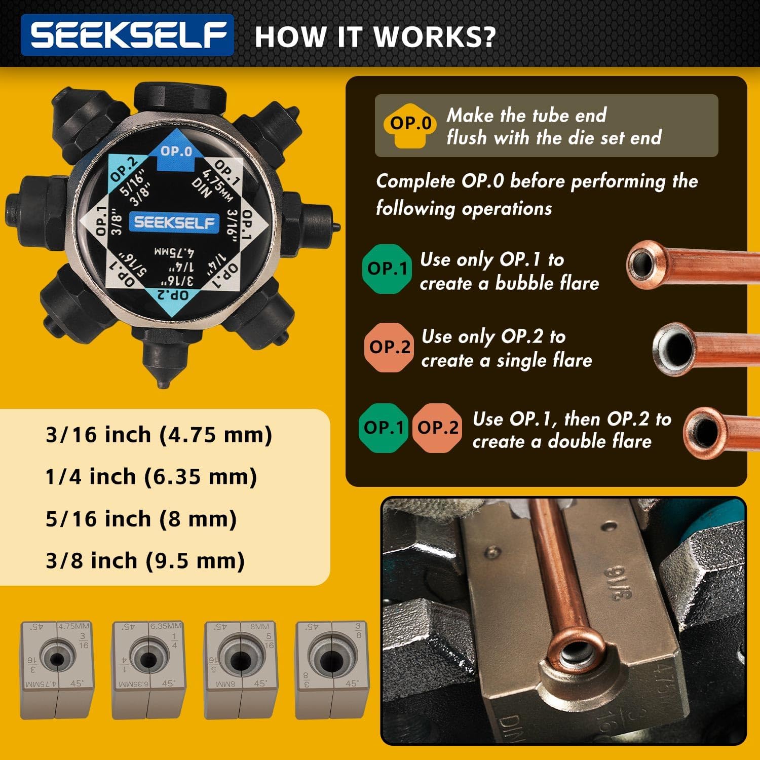 Detalle de SEEKSELF FTOOL-45D-BLACK Brake Line Flaring Tool Kit, 45-Degree Flares