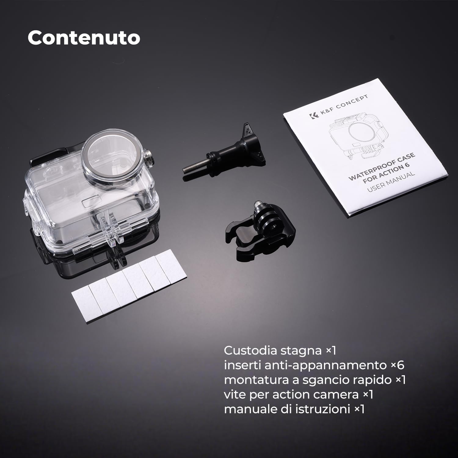Thumbnail 6 de Custodia impermeabile per DJI Osmo Action 6 di K&F CONCEPT — protezione fino a 60 m con slitta fredda e inserti antiappannamento