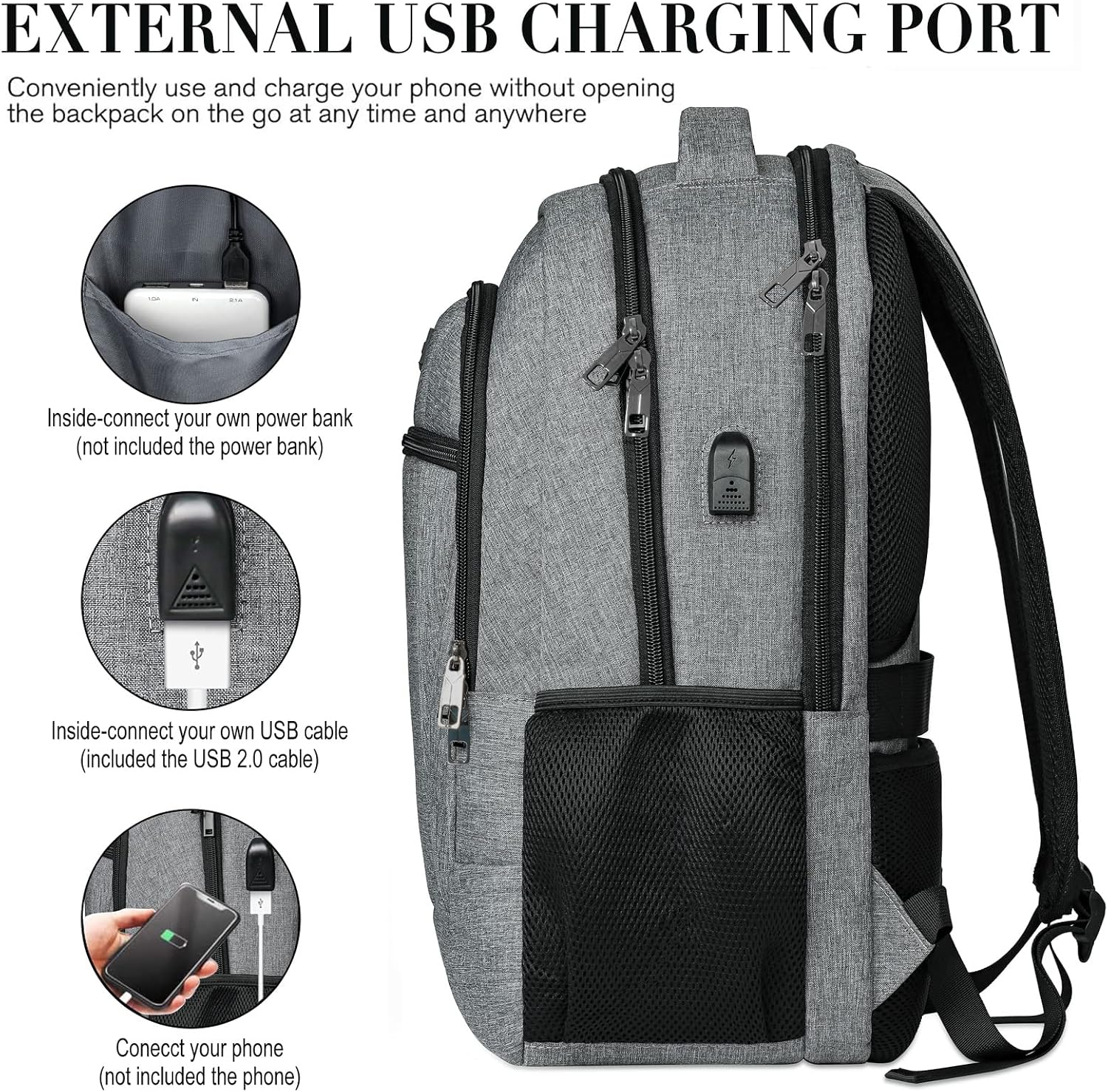 Thumbnail 3 de BIKROD Rucksack für Damen & Herren – wasserfester Schul- & Laptoprucksack mit USB-Anschluss, 15,6 Zoll, Anti-Diebstahl