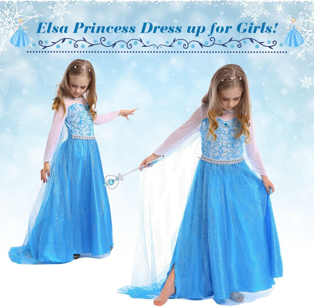 Detalle 2 de ACWOO Robe de Princesse avec Baguette et Couronne – Taille 2 à 10 ans
