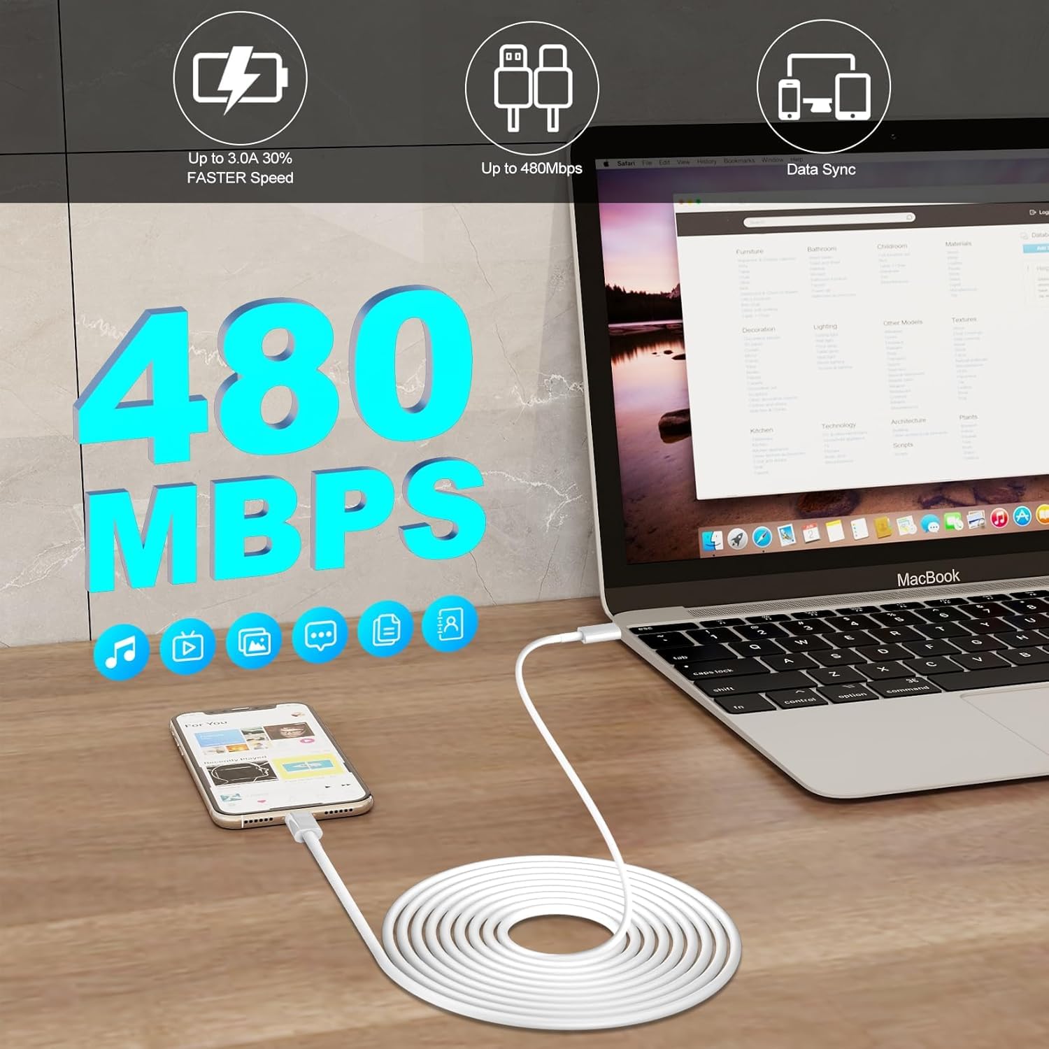 Detalle 2 de WILLTOP USB-C iPhone Charger 2-Pack with 10-Foot MFi Lightning Cables