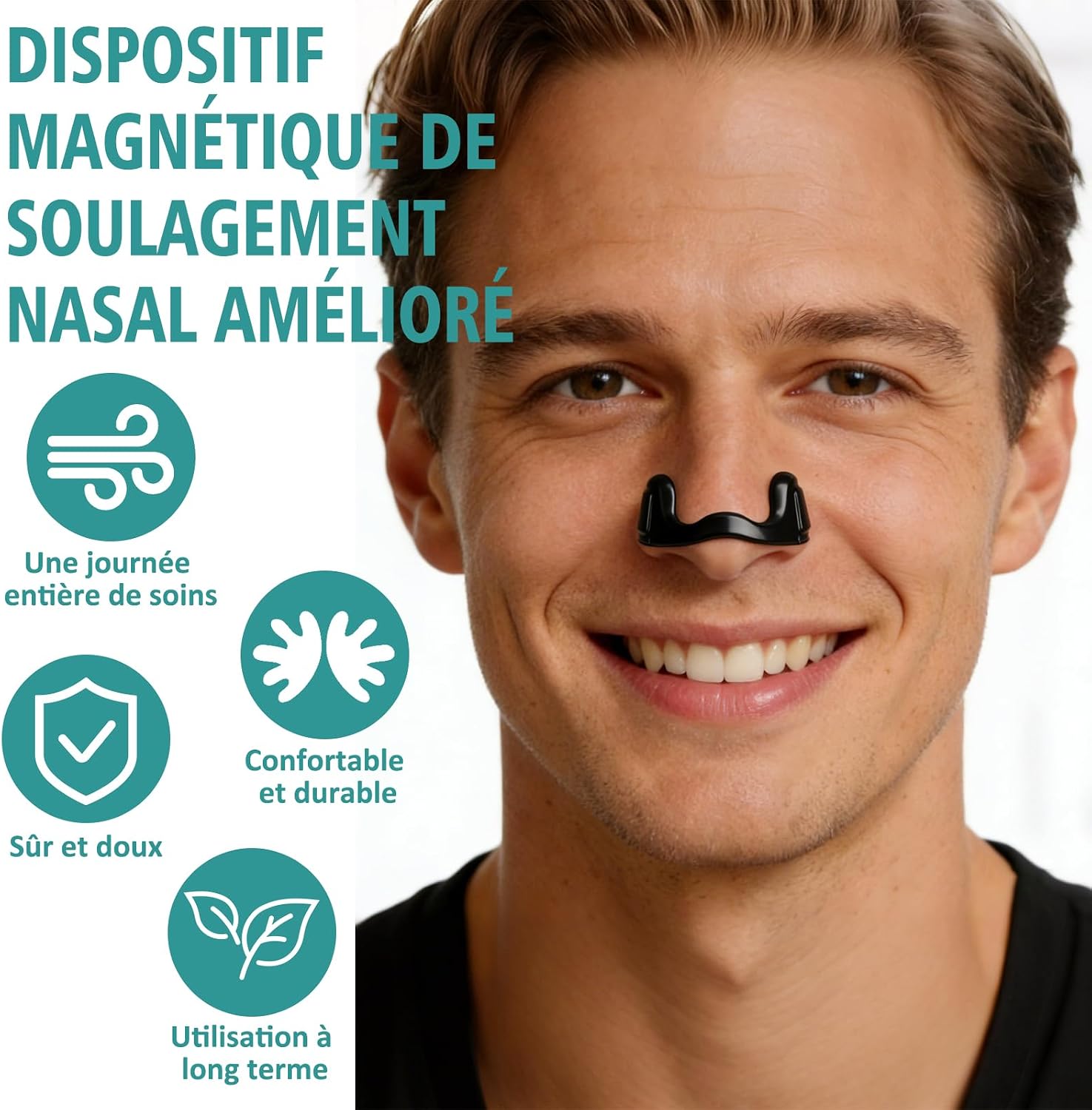Thumbnail 1 de Bandelettes nasales magnétiques anti-ronflement (lot de 60) avec 4 pinces nasales – Noir