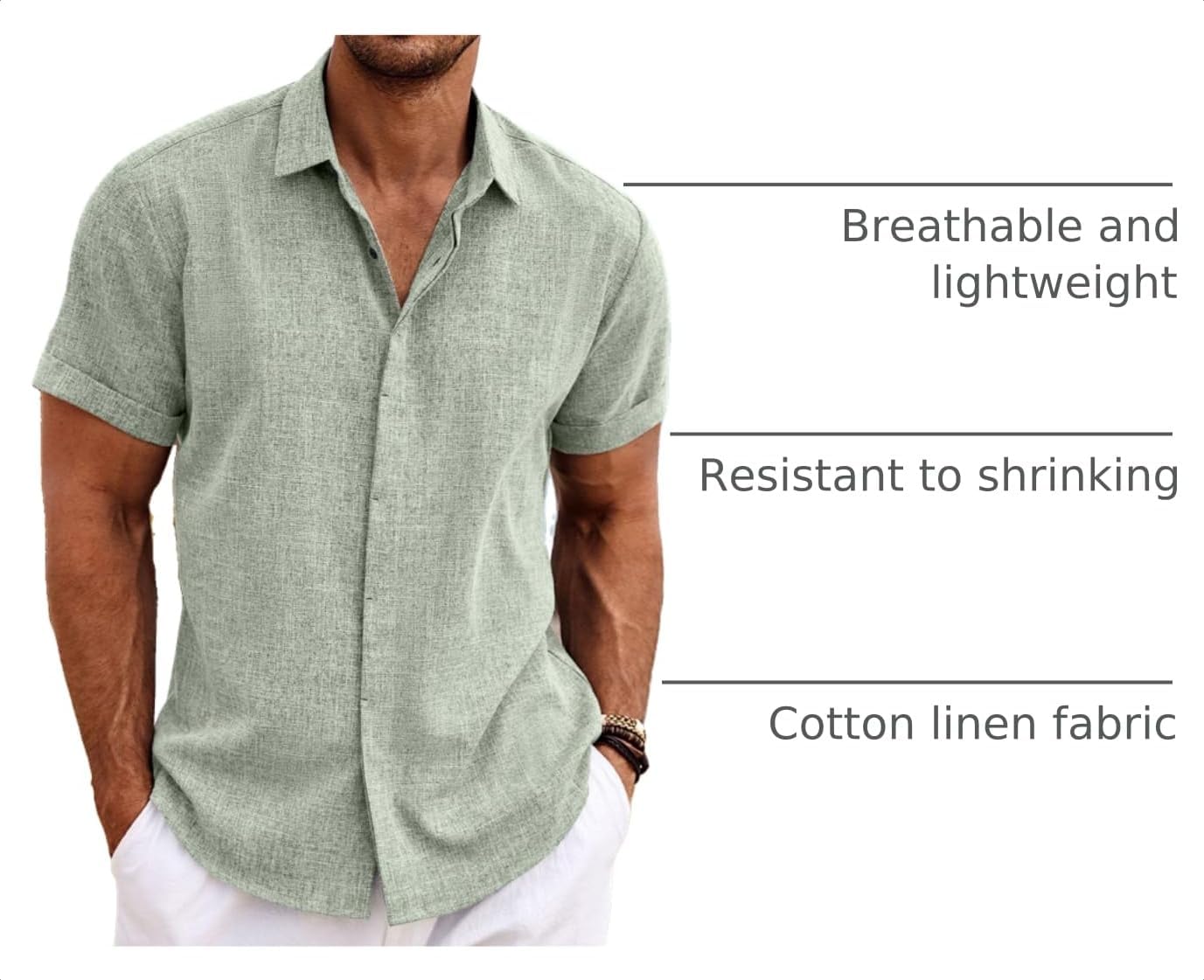 Detalle 2 de COOFANDY Men's Linen Short Sleeve Shirt for Summer