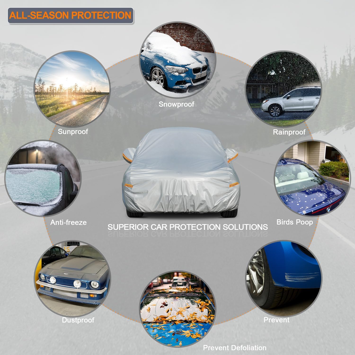 Thumbnail 3 de Kayme 6 Layers Car Cover for Sedans (A2 3XL) – All Weather Waterproof Outdoor Full Cover with Zipper, Aluminum Reflective Layer, and Wind Straps