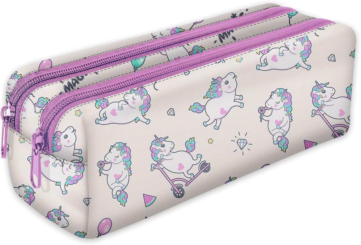 Detalle de Trousse scolaire à 2 compartiments avec zip Zigzag – Organisateur polyvalent 21 × 8 × 10 cm