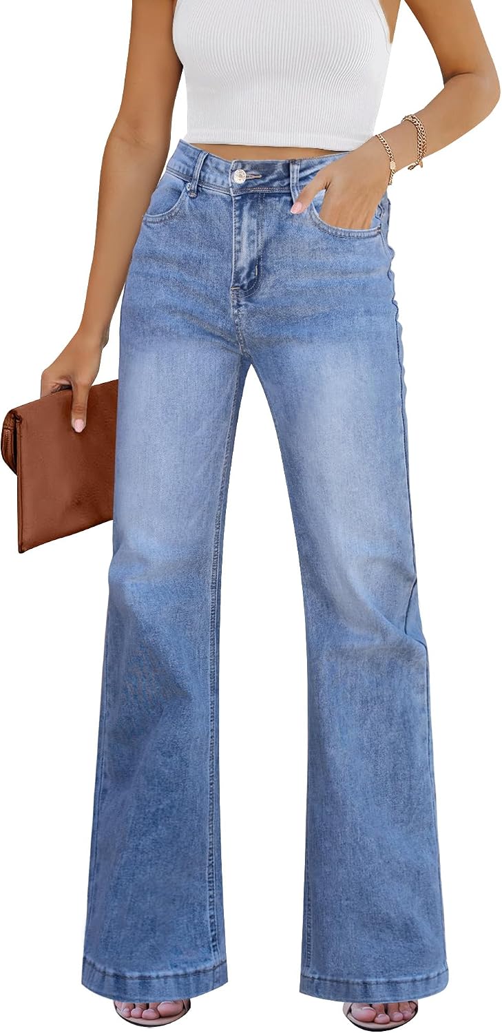 Detalle de GRAPENT Women's Flare Jeans High Waisted Wide Leg Baggy Denim Pants