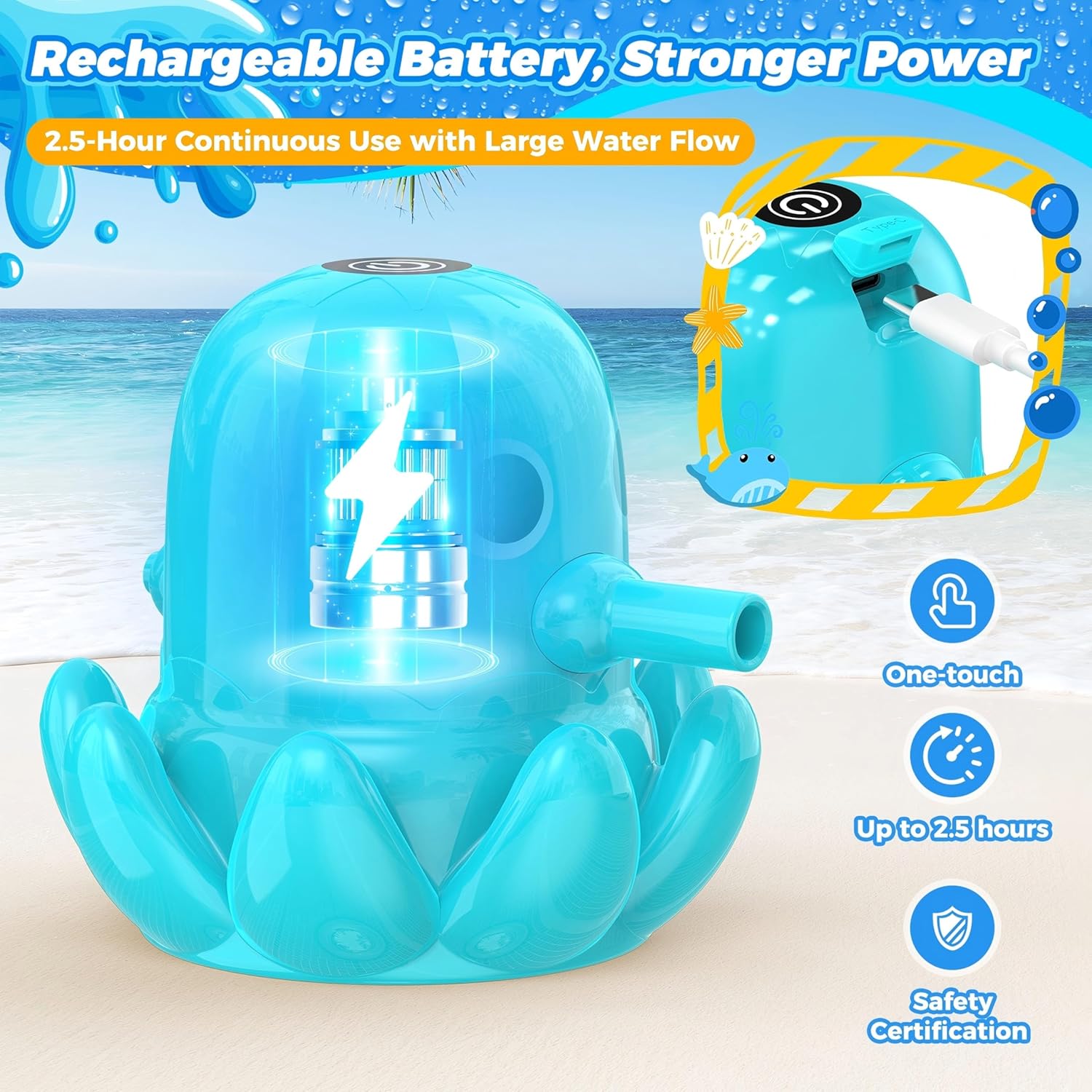 Thumbnail 4 de Hinastar Water Table Pump (Cordless Octopus, Magnetic Base) for Continuous Outdoor Water Play