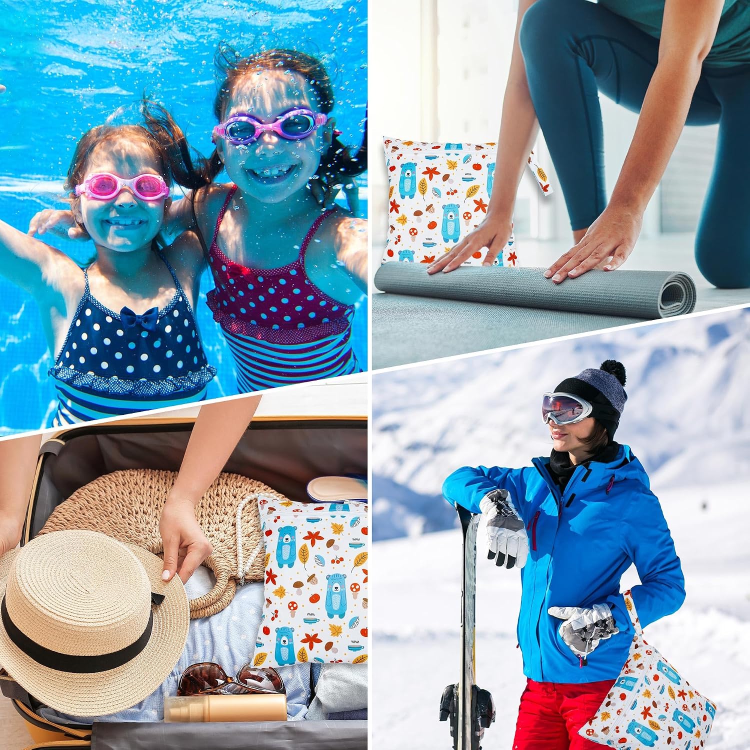 Thumbnail 6 de Loscarol 2er Set große Wetbags für Kindergarten & Schwimmen (Bär) – doppelt verschließbar, getrennt trocken/nass