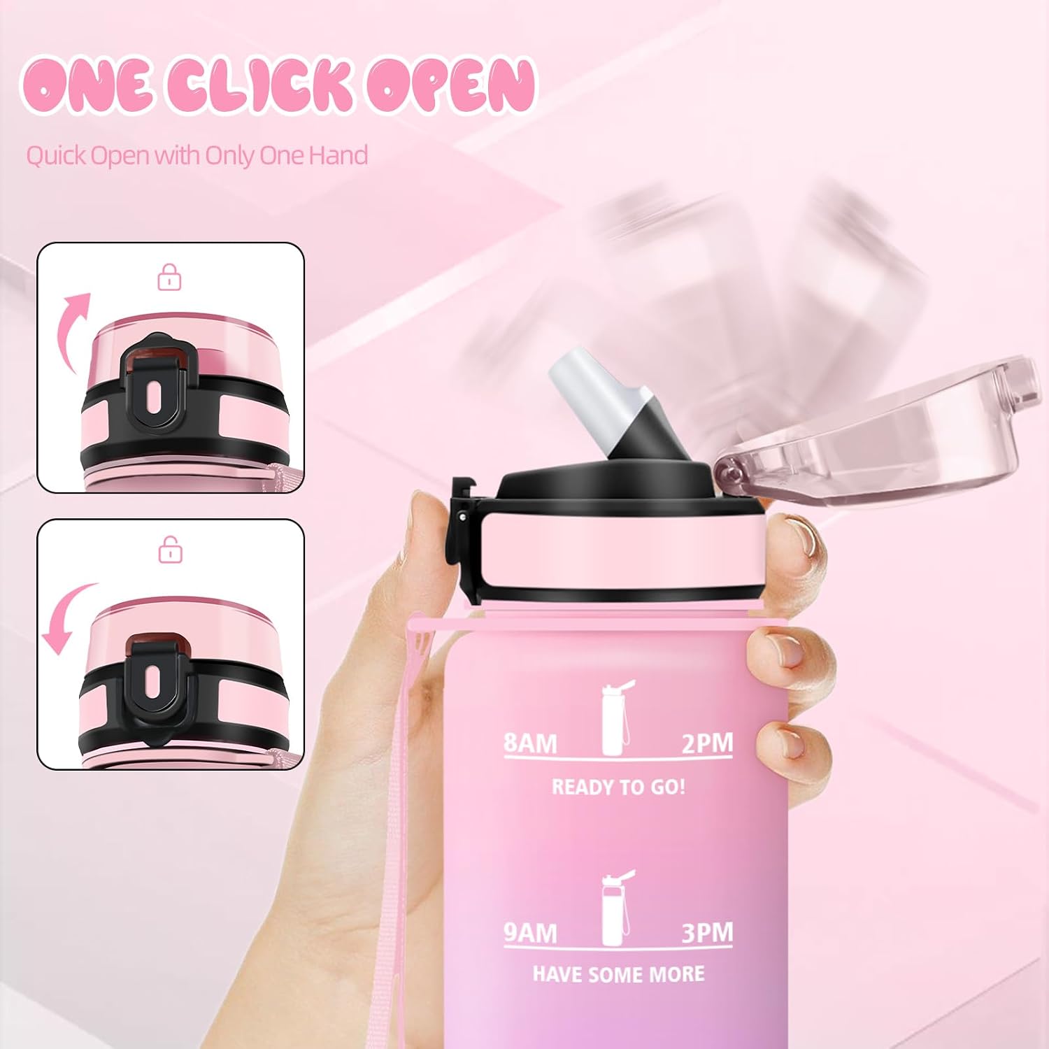 Thumbnail 1 de Mulbijeo Trinkflasche 500ml mit Zeitmarkierung und Strohhalm – auslaufsicher und BPA-frei