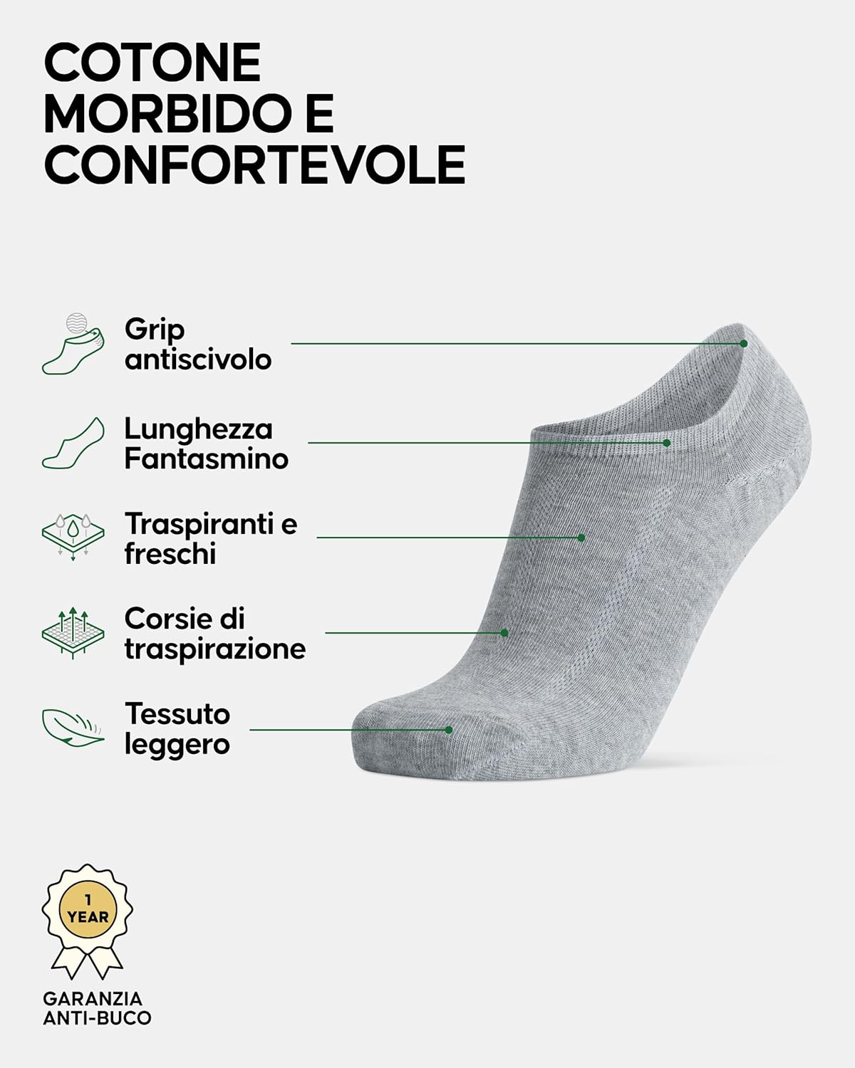 Thumbnail 1 de DANISH ENDURANCE Fantasmini Uomo Cotone – Calzini invisibili traspiranti, 6 paia