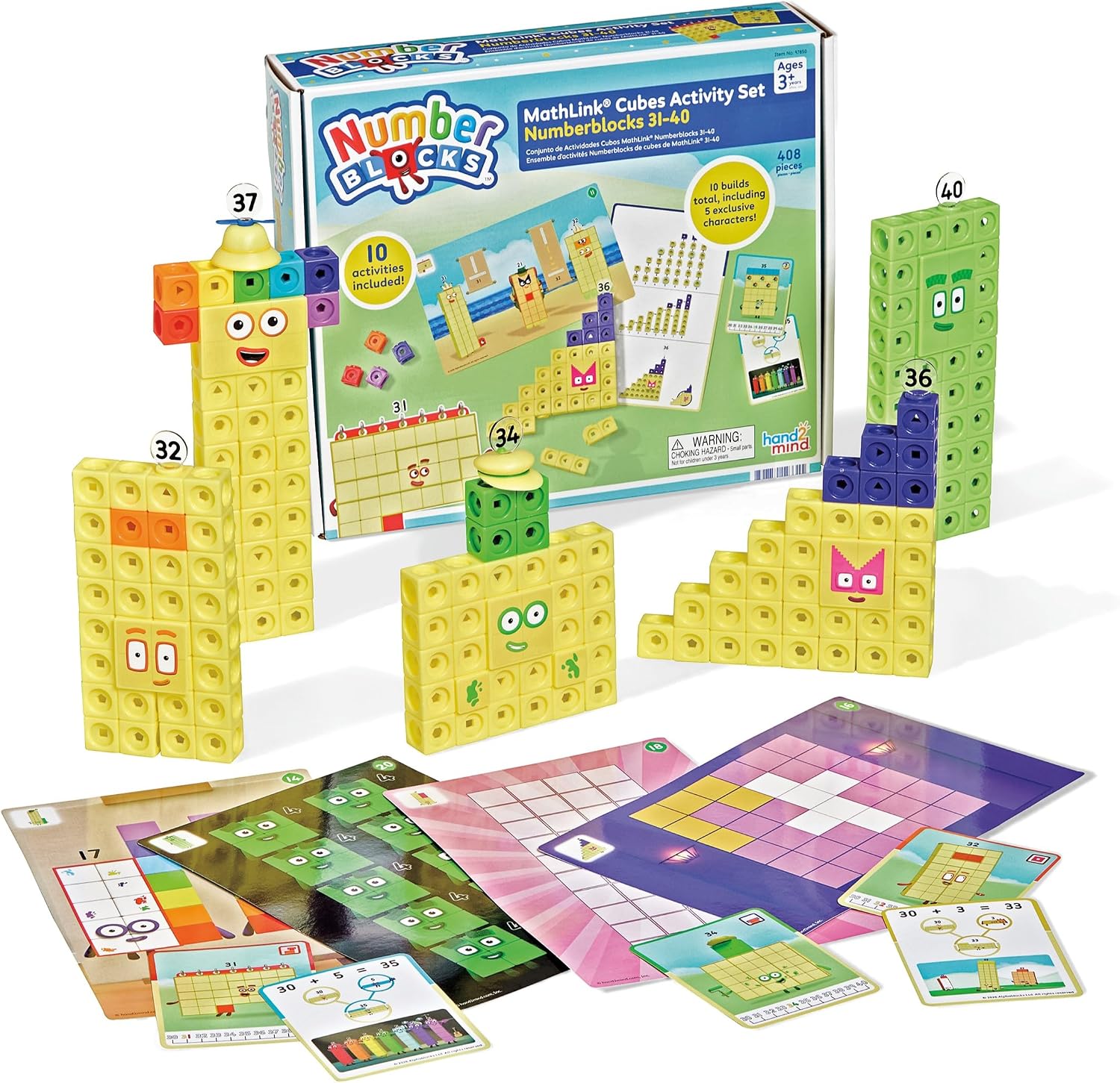 ETA hand2mind Numberblocks 31-40 MathLink Cubes Activity Set｜数字ブロック組み立て・算数カード付き