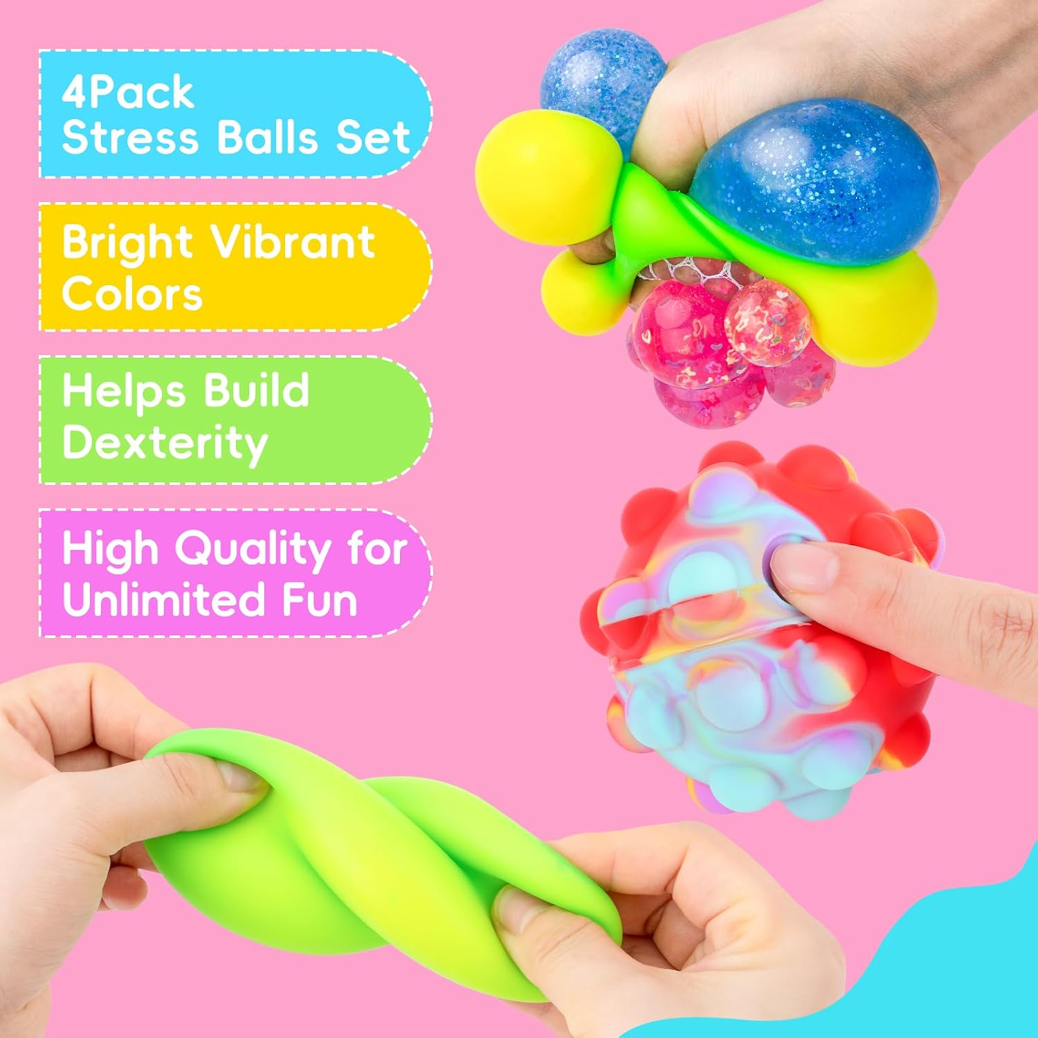 Detalle de BESNEL 4P NEW stress ball 4-pack, sensory squeeze toys with varied effects