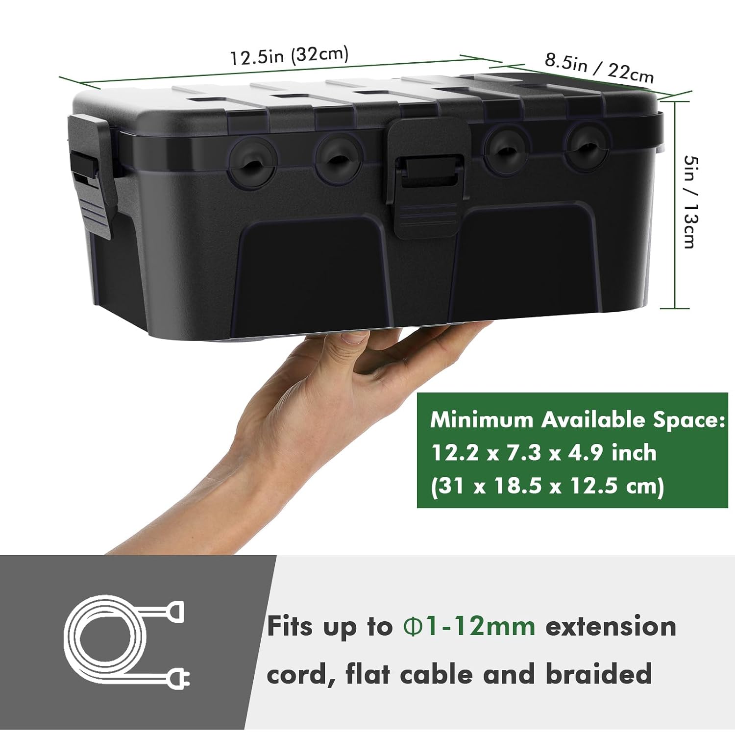 Detalle de RESTMO IP54 Extra Large Outdoor Electrical Box, 6 Cable Entries, Black
