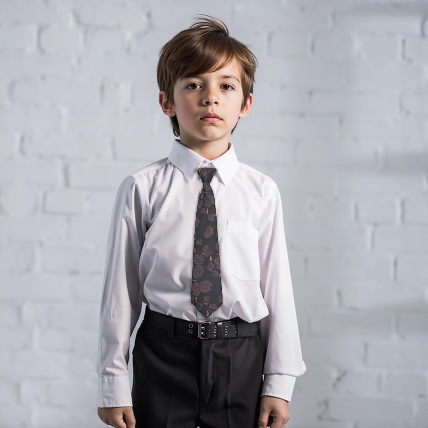 Detalle de Alizeal Boys Floral 7cm Pre-Tied Necktie, 13in Length – Elastic, Adjustable for Graduation, School or Wedding