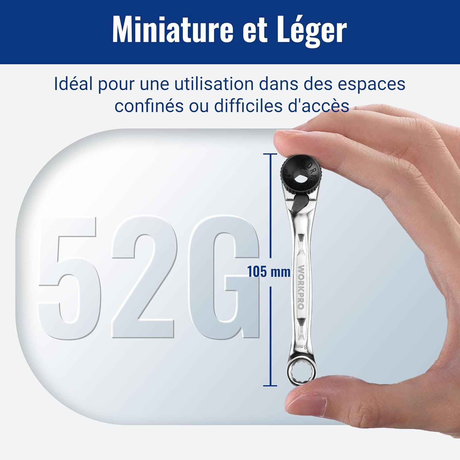 Thumbnail 4 de WORKPRO Mini clé à cliquet double tête 1/4" avec 20 embouts et mécanisme 72 dents (105 mm)