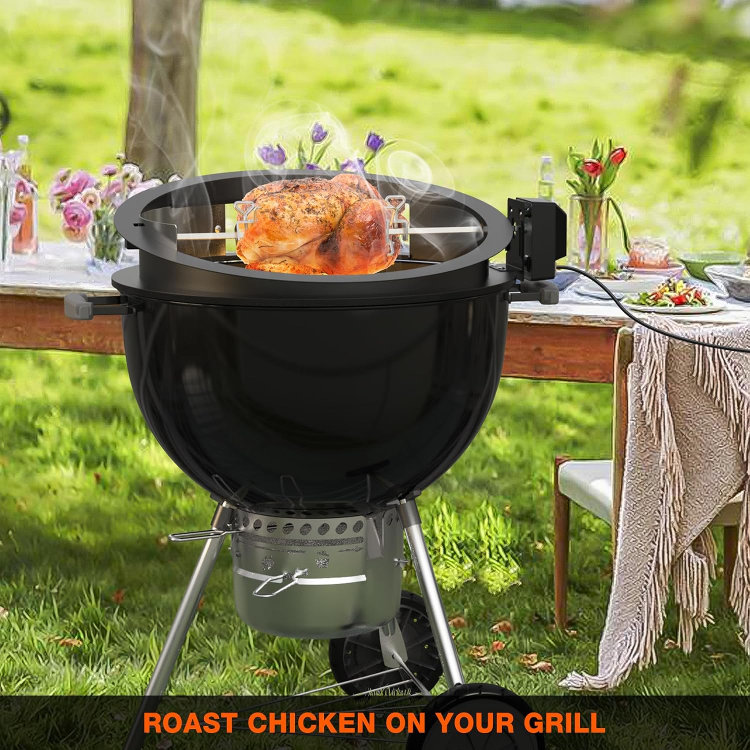 Detalle de Onlyfire Multi-functional BBQ Rotisserie Kit with Pizza Oven Kit for Weber 57 cm Kettle Charcoal Grill