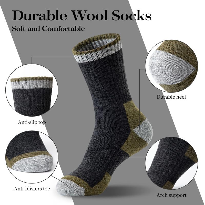 Detalle 2 de SIMIYA Merino Wool Hiking Socks, 5 Pairs, Thick Thermal Cushioning