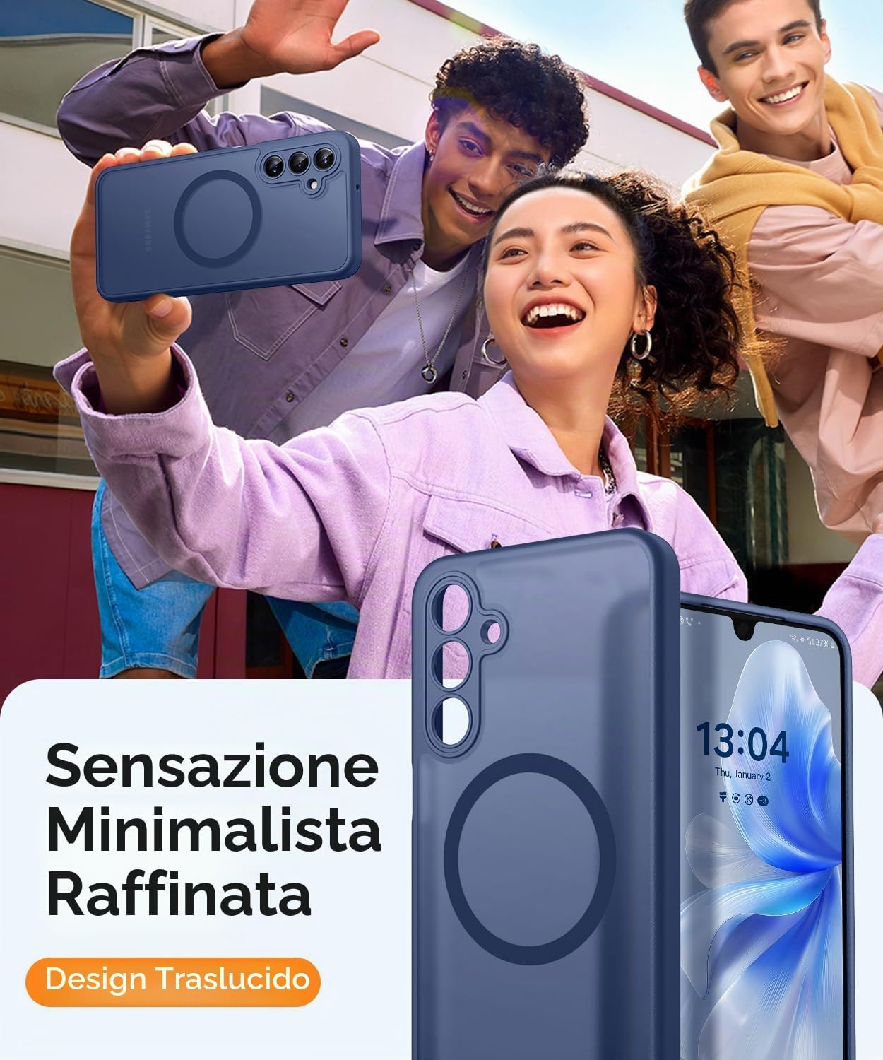 Detalle 2 de CANSHN Cover magnetica per Samsung Galaxy A16 (6.7') - Protezione fotocamera completa, Blu Profondo
