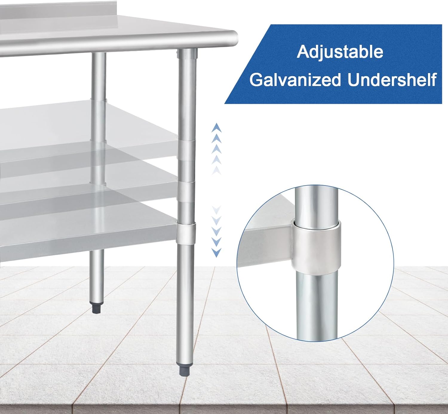 Thumbnail 2 de HARDURA Stainless Steel Prep & Work Table 24 x 30 Inches with Undershelf and 2" Backsplash (NSF)