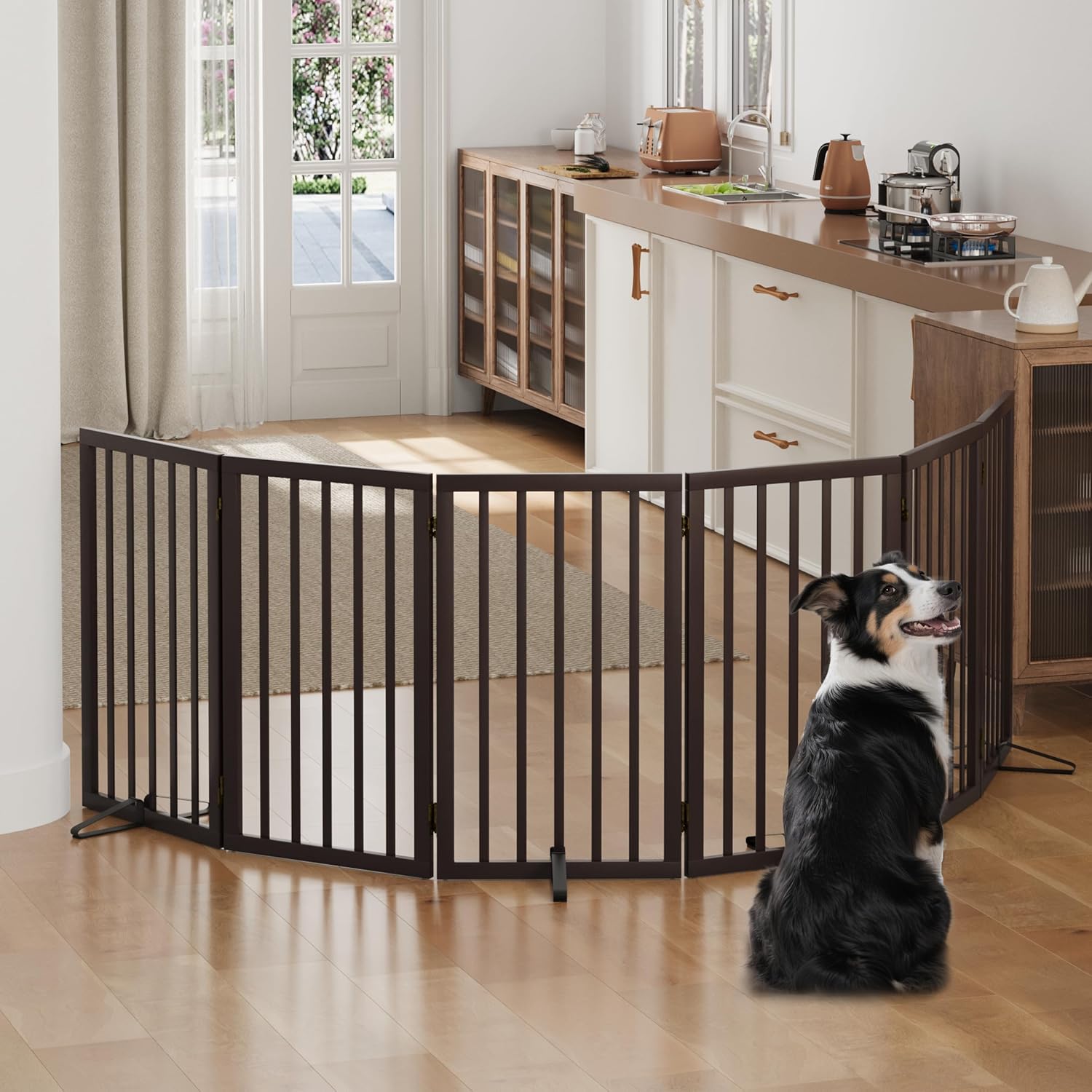 Thumbnail 6 de Hundegitter für Türen – hohe, freistehende 6 Paneele (braun) aus Massivholz
