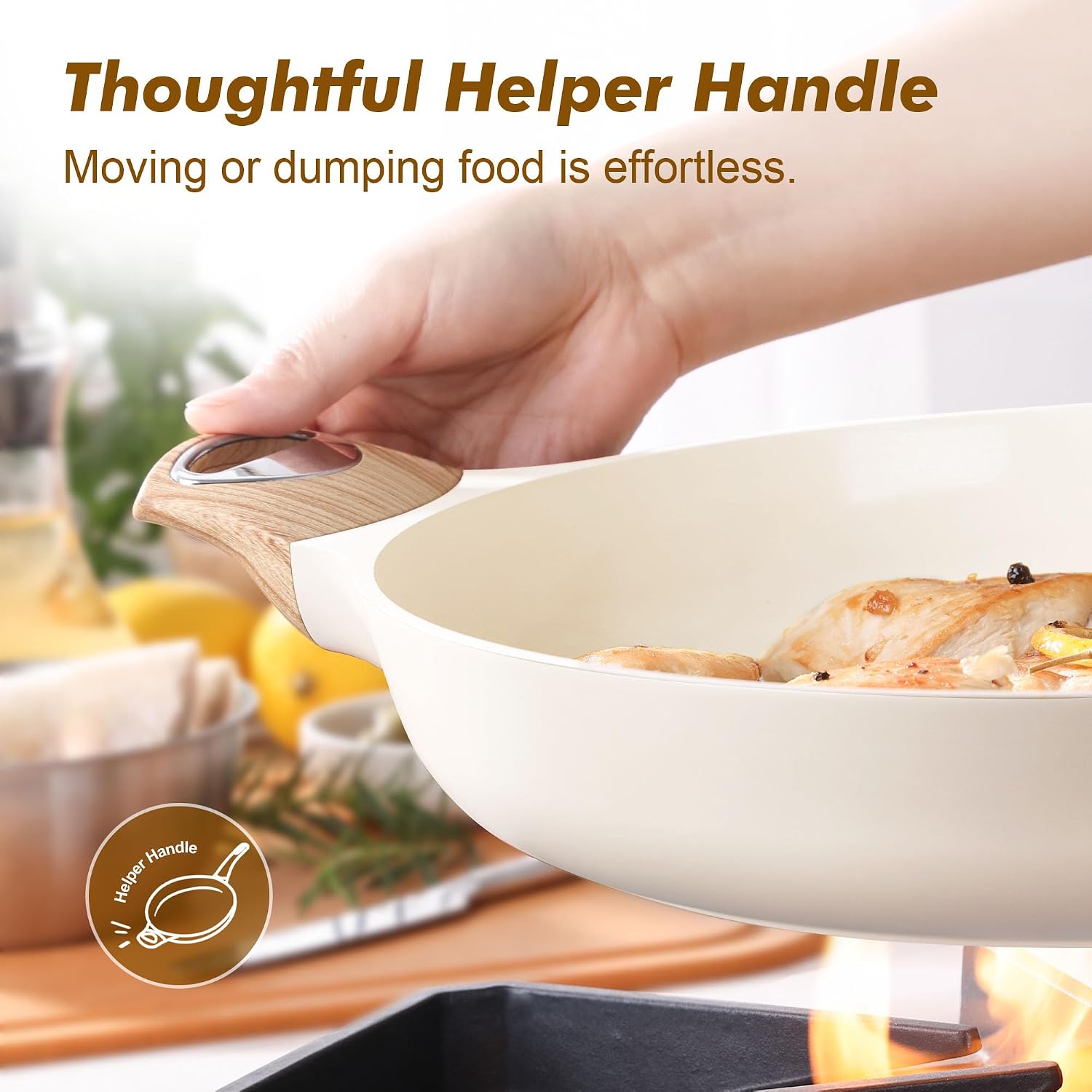 Thumbnail 4 de SENSARTE 12.5-Inch Ceramic Nonstick Frying Pan with Lid – Induction Compatible, Healthy Kitchen Chef’s Pan