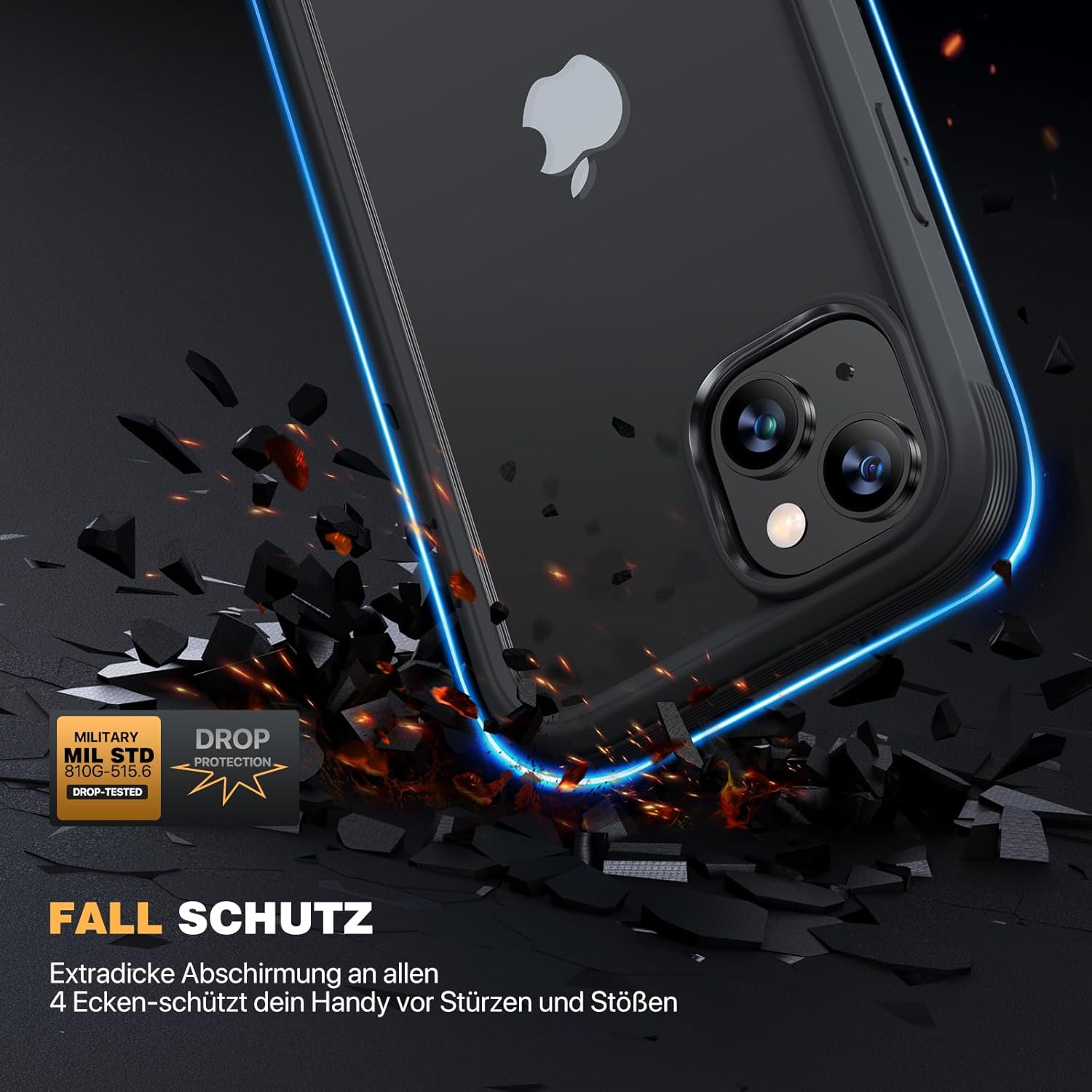 Detalle de Diaclara 360° Hülle für iPhone 15 – Militärschutz, integrierter Displayschutz & Kameraschutz (Schwarz)