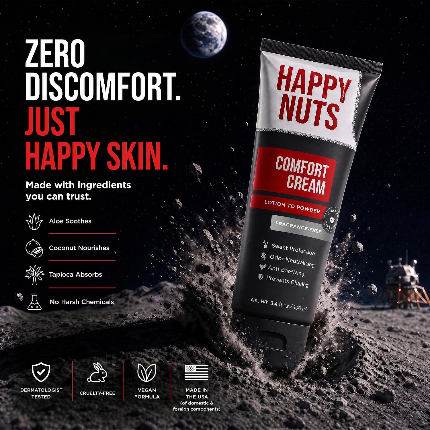 Thumbnail 6 de HAPPY NUTS Comfort Cream Deodorant for Men — Aluminum-Free Lotion-to-Powder Odor and Sweat Defense (2-Pack, Fragrance-Free)