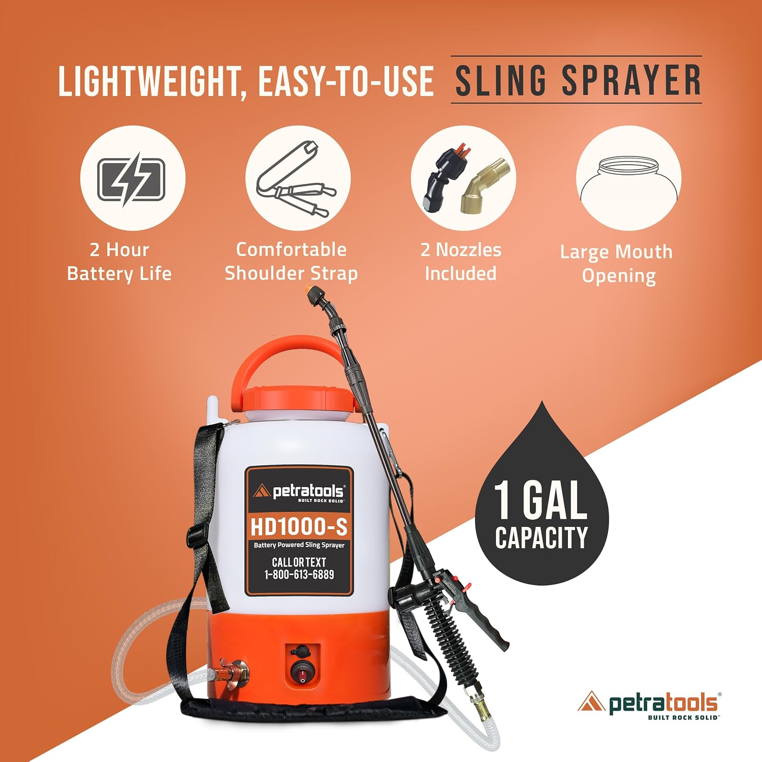 Detalle 2 de PetraTools HD1000-S Electric Sprayer, 1 Gallon, 2 Nozzles, 2-Hour Runtime