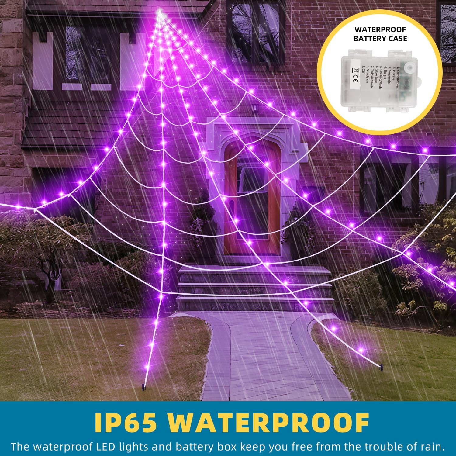 Detalle 2 de inin IN-001 200-Inch Halloween Spider Web with 250 Purple LED Lights