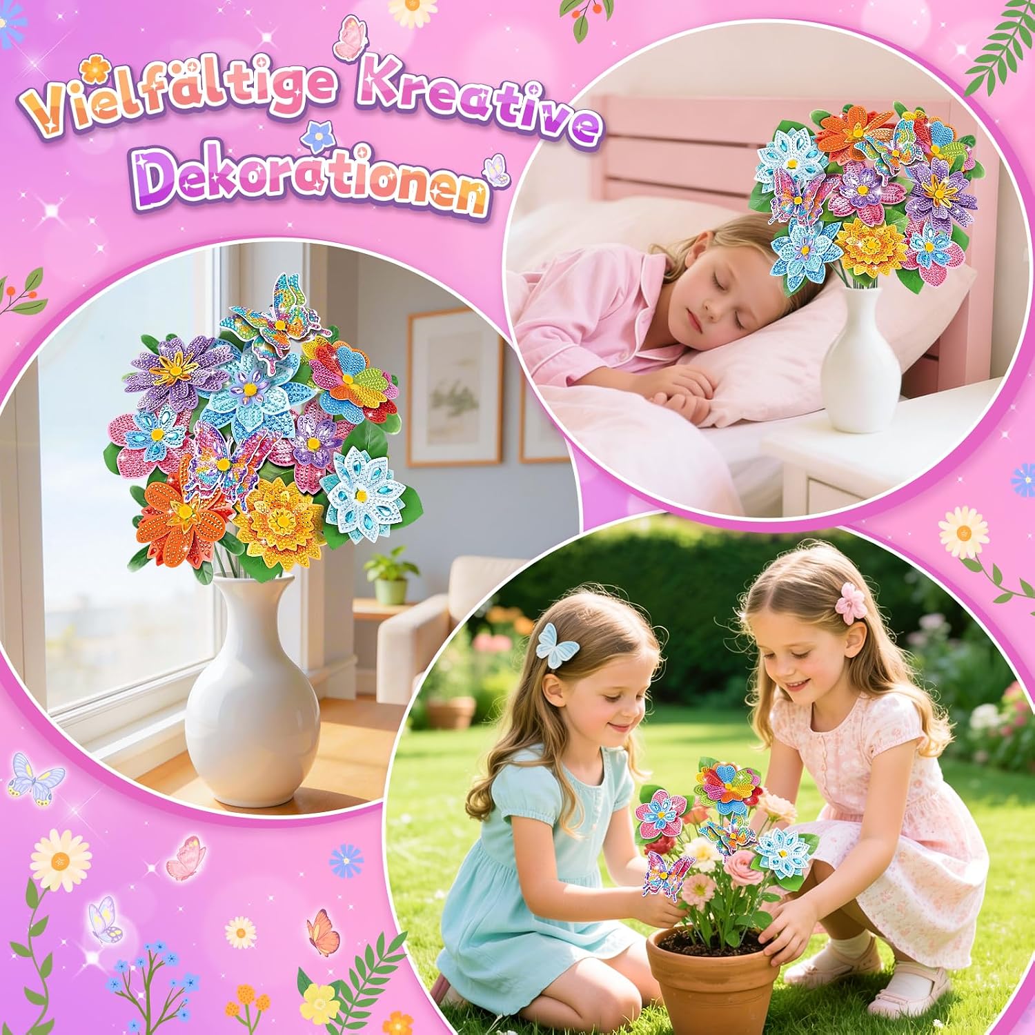 Thumbnail 3 de Diamond Painting Bastelset für Kinder ab 5–12 Jahren – Blumenstrauß DIY zum Verschenken