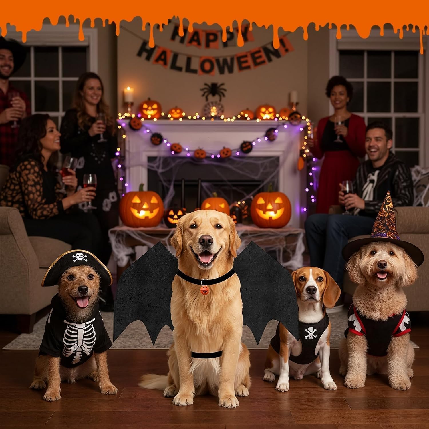 Thumbnail 5 de OLANRUN OL-Halloween-Dog Large Dog Bat Wings Costume with Skeleton Print