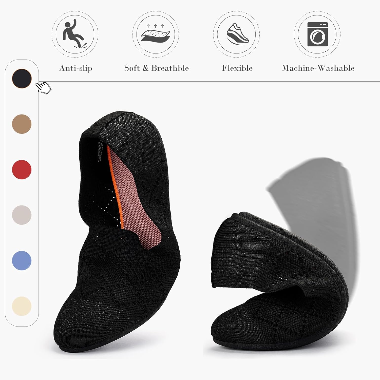 Thumbnail 3 de Puxowe Women's Knit Slip-On Ballet Flats – Memory Foam Comfort for Everyday Wear