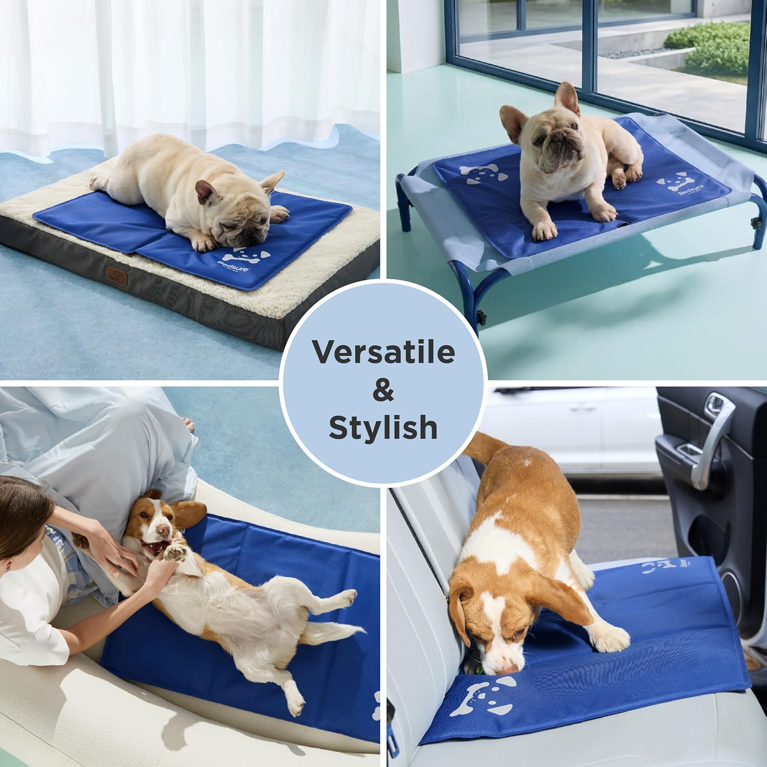Thumbnail 5 de Bedsure Dog Cooling Mat Large 90x50cm Self-Cooling Gel Pad (Blue) for Indoor, Outdoor & Car Use
