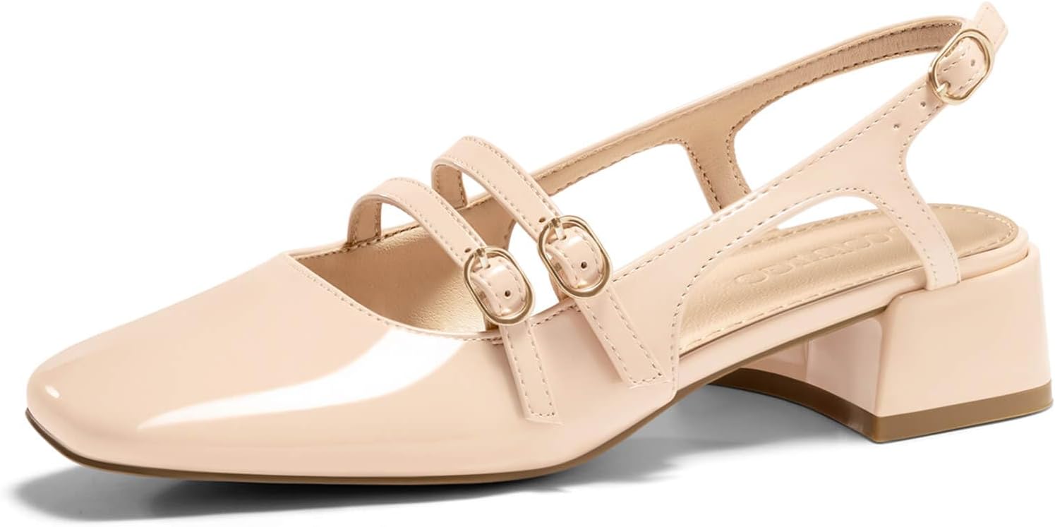 Thumbnail 6 de Coutgo Women’s Mary Jane Chunky Low Heels Slingback Pumps (Closed Square Toe)