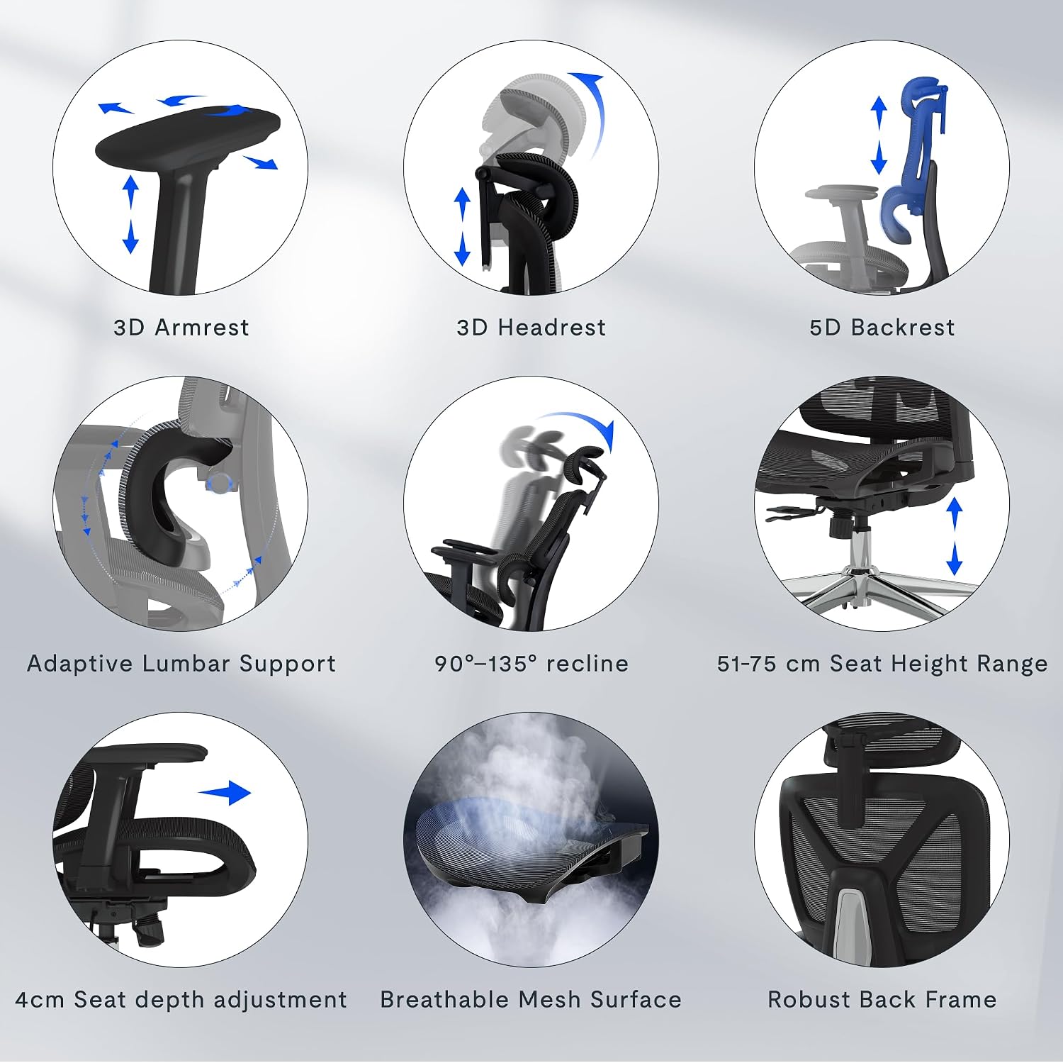 Thumbnail 3 de FLEXISPOT ErgoX Ergonomischer Bürostuhl 136 kg