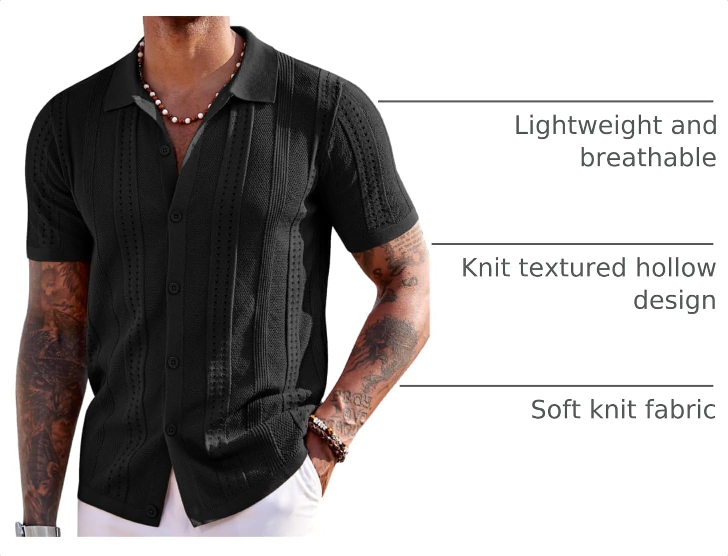 Detalle 2 de COOFANDY Knit Short Sleeve Button Down Polo Shirt