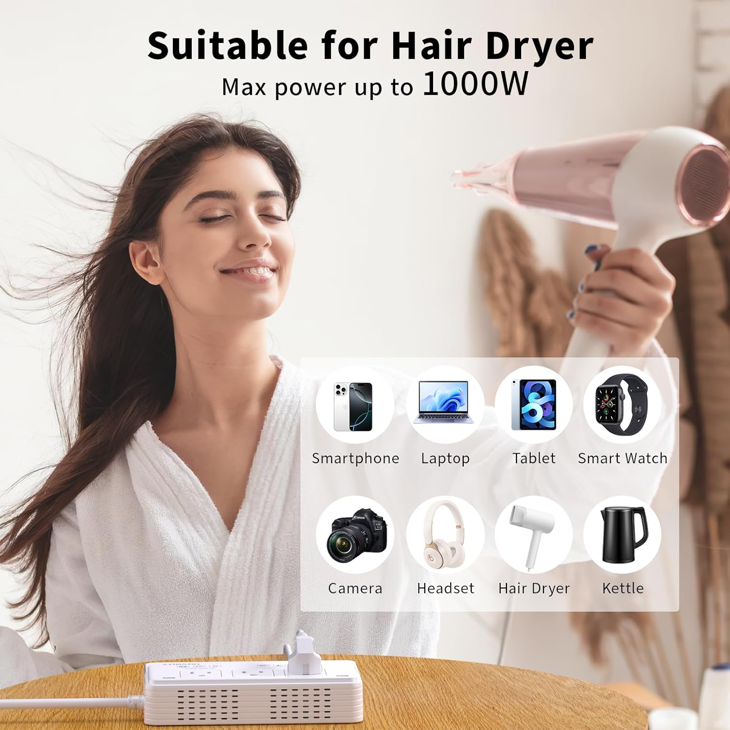 Detalle de TREVOLTY 2000W Voltage Converter US to Europe for Hair Dryer and Travel Adapter