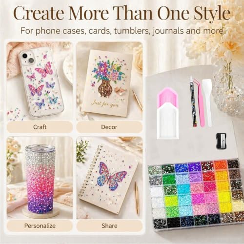 Detalle de Mytovosn 42000 Pcs 3mm Resin Jelly Rhinestones Kit with 42 Colours – Flatback Rainbow Gems, Includes Tweezer and Rhinestone Pen