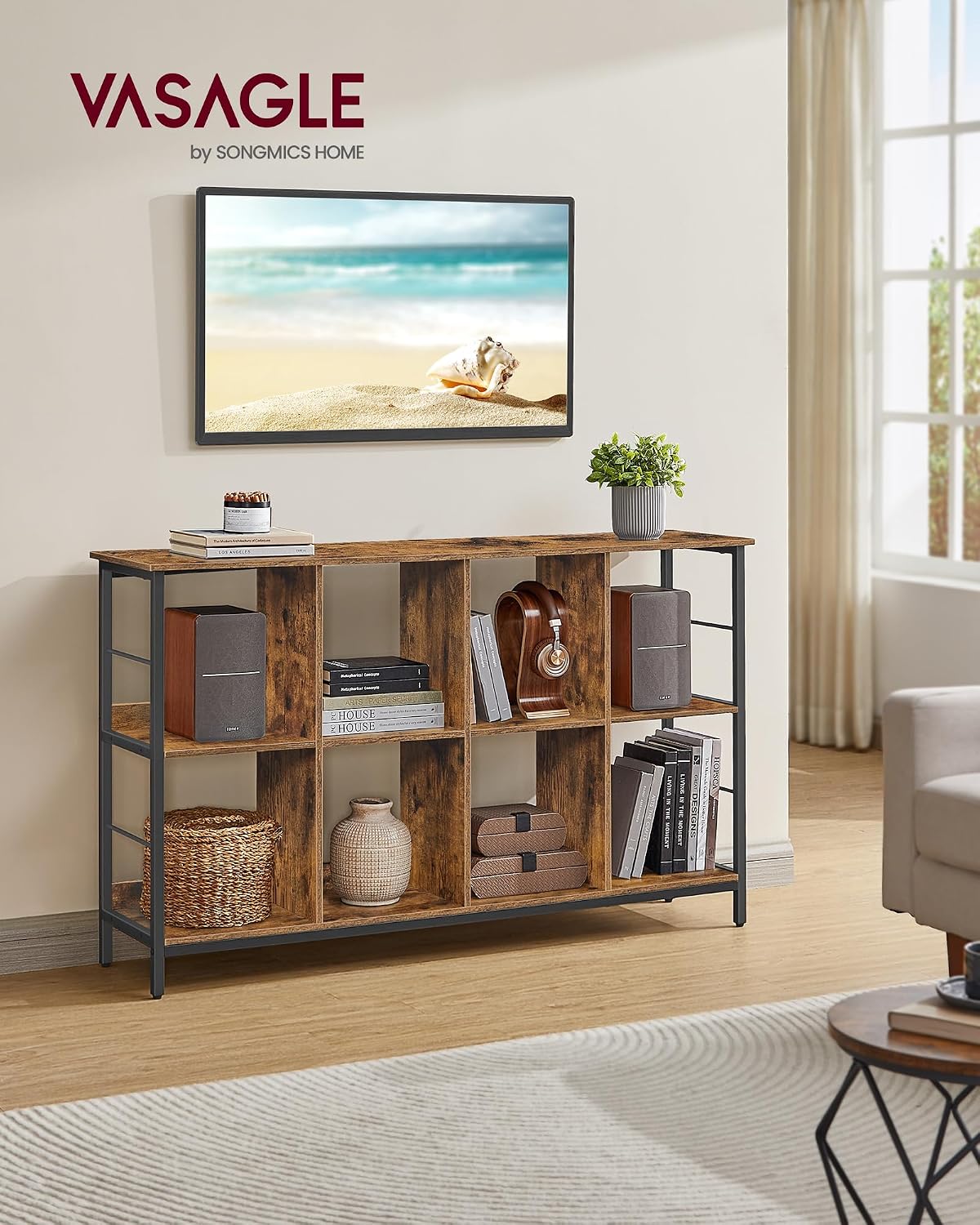 Detalle de VASAGLE LLS128K01 8-Cube Bookcase in Rustic Brown and Black
