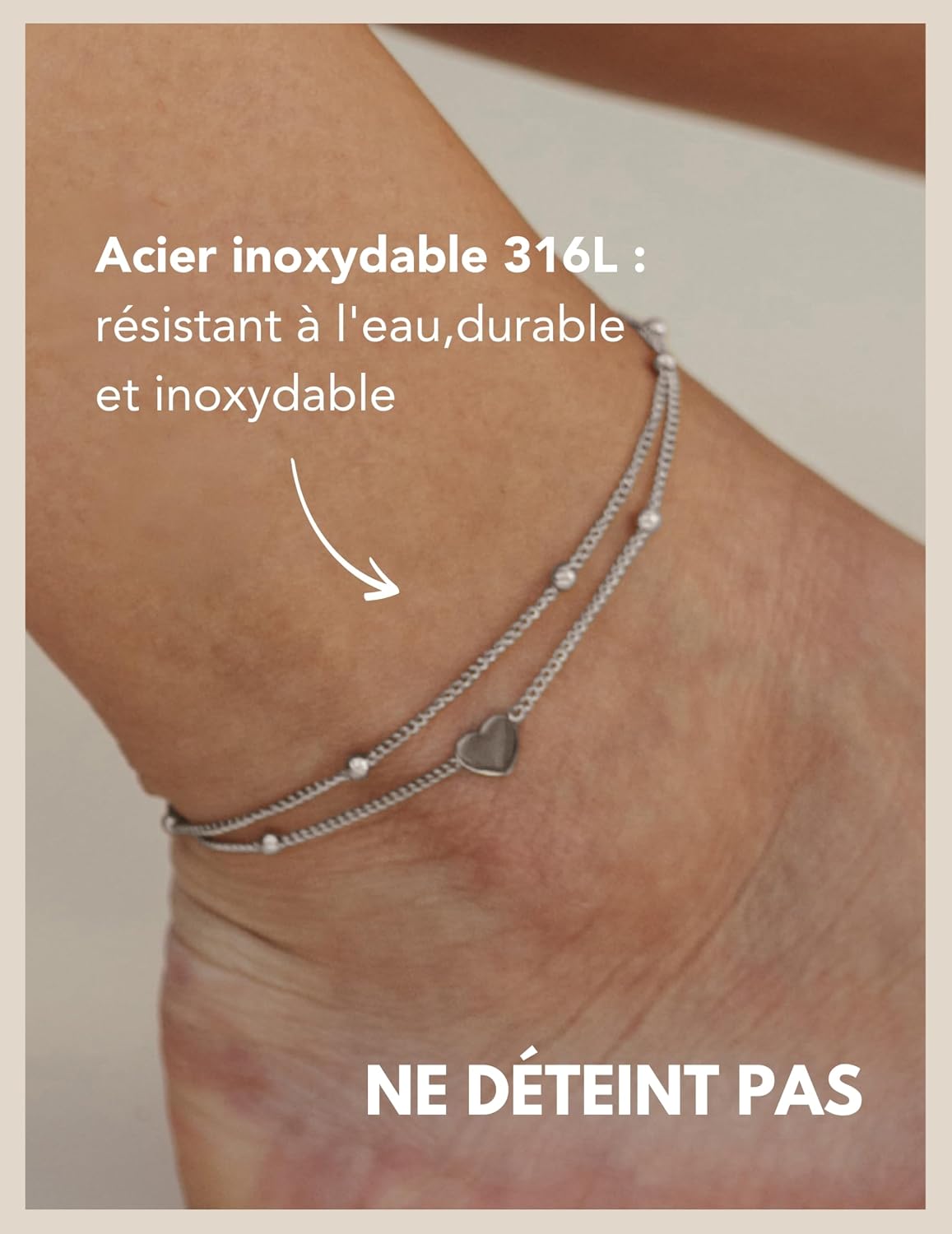 Detalle de Bracelet de cheville coeur femme résistant à l'eau