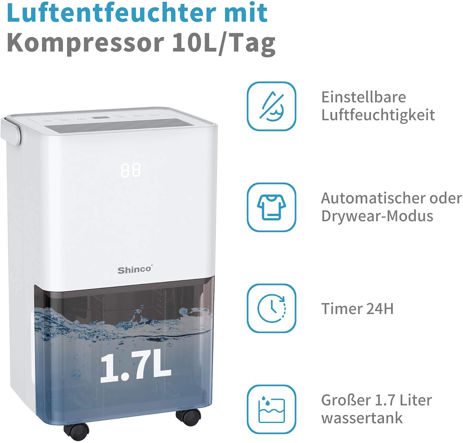 Detalle de SHINCO Luftentfeuchter 10L für 45m³