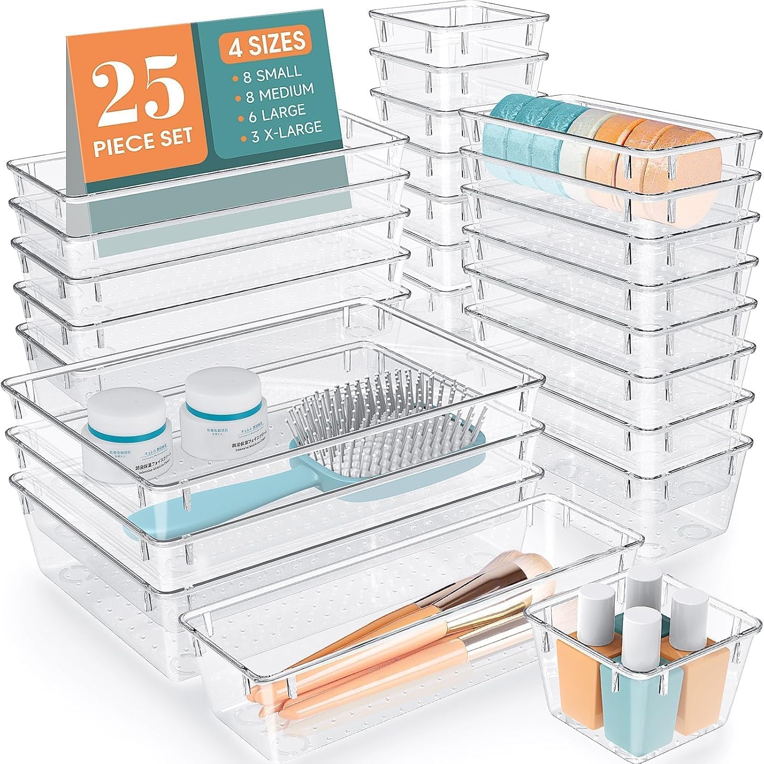 Detalle de WOWBOX WB-02-00041 Clear Drawer Organizer Set, 4 Sizes, Stackable Bins