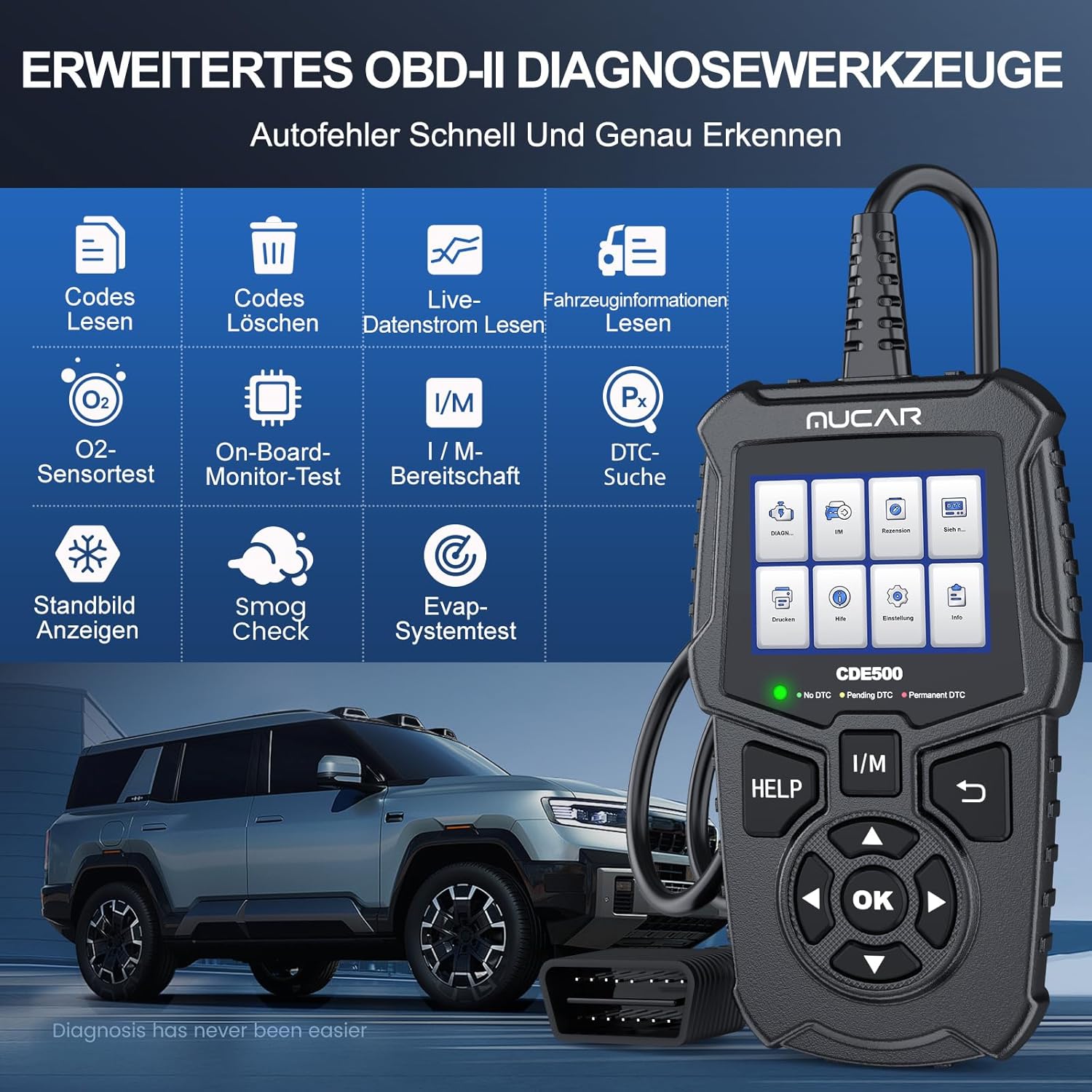 Thumbnail 1 de Mucar OBD2 Diagnosegerät CDE500 (OBDII/EOBD) – Diagnose mit großen LCD, Live-Daten & 10 Modi