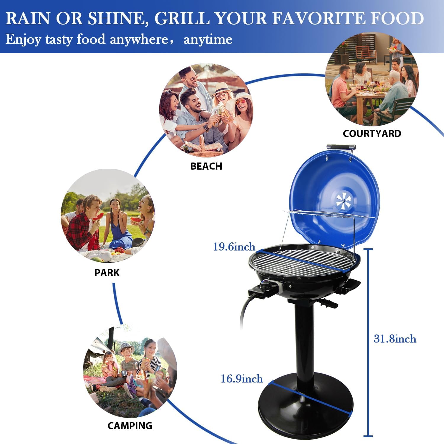 Thumbnail 4 de Techwood Indoor/Outdoor Electric BBQ Grill (1600W) with Adjustable Heat & Removable Stand