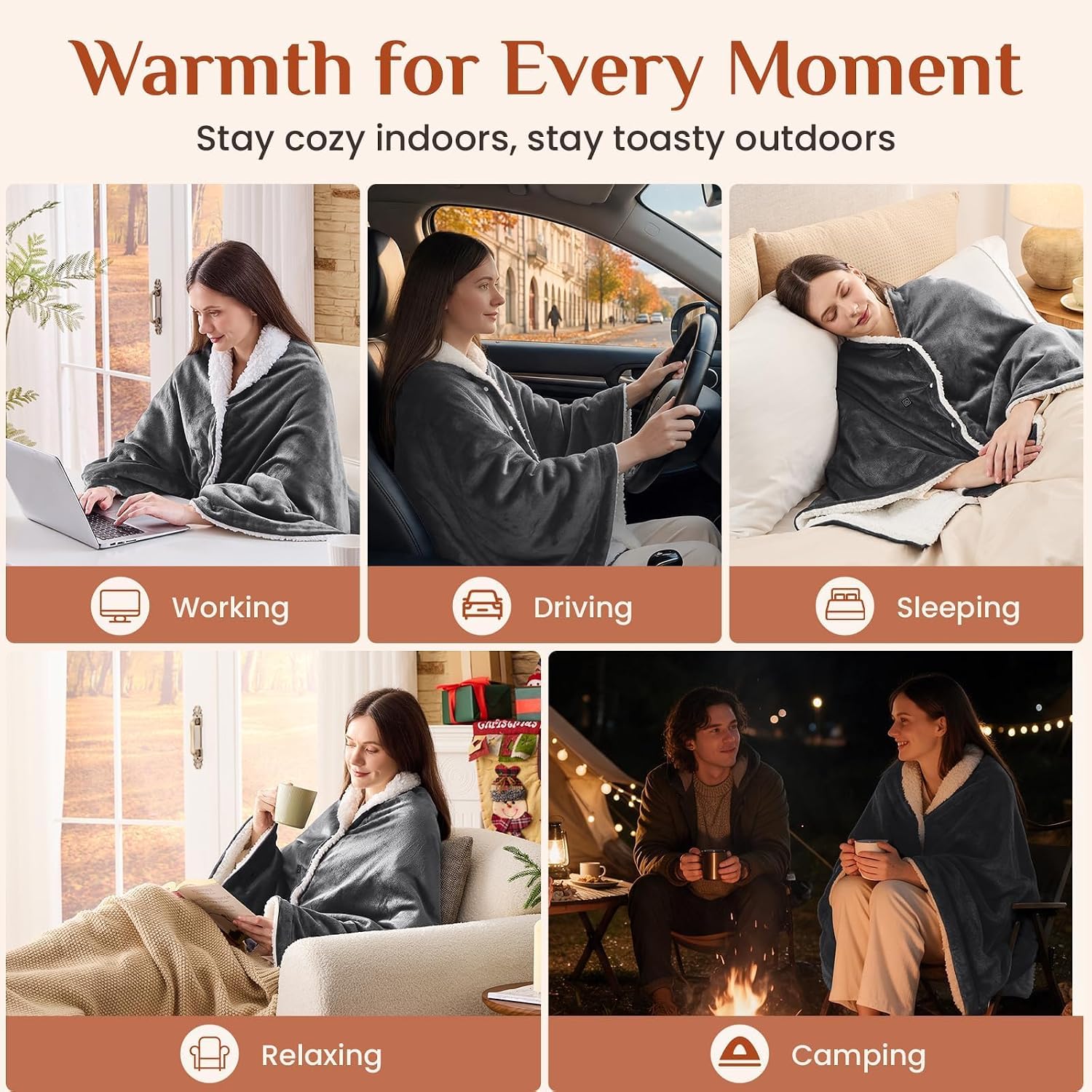 Thumbnail 5 de JOLLYVOGUE DG-S USB Heated Wearable Blanket, 8 Heating Zones, 3 Heat Levels