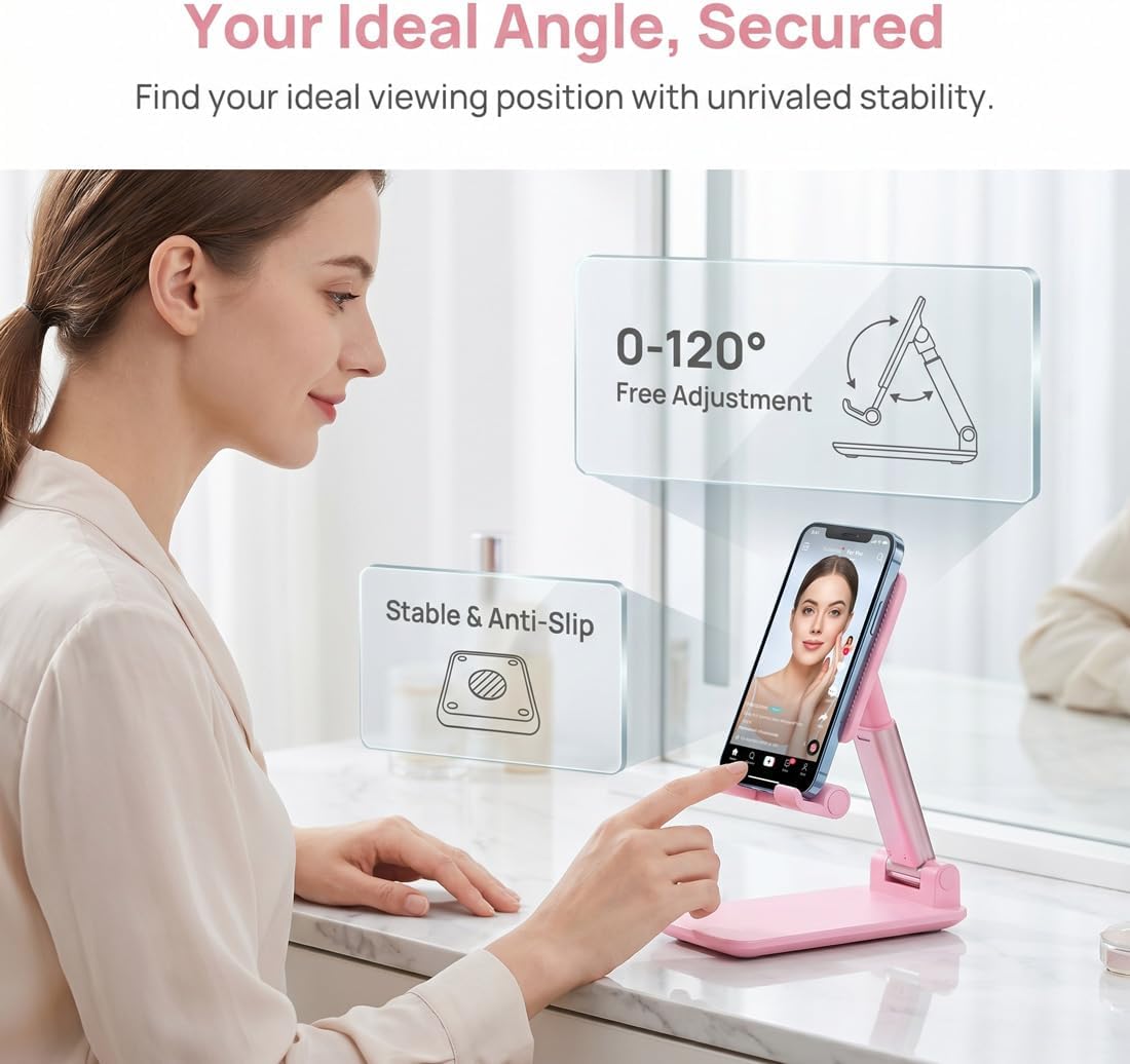 Detalle de OGMAPLE Sakura Pink Foldable Phone Stand for Devices Under 8 Inches