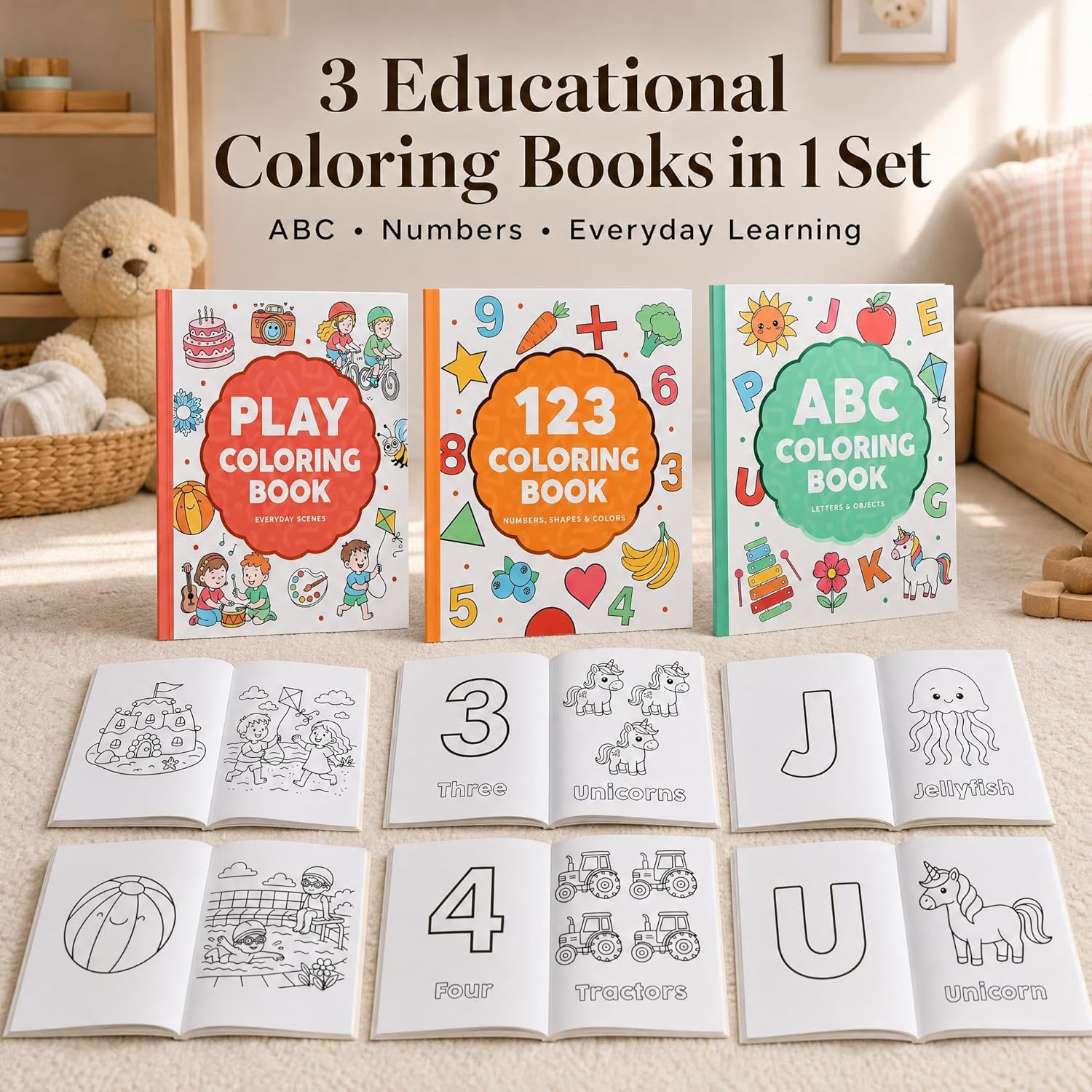 Detalle 1 de ZICOTO zic-tcoloringb-edu_25-228 Coloring Book Set, 3 Books, 66 Sheets