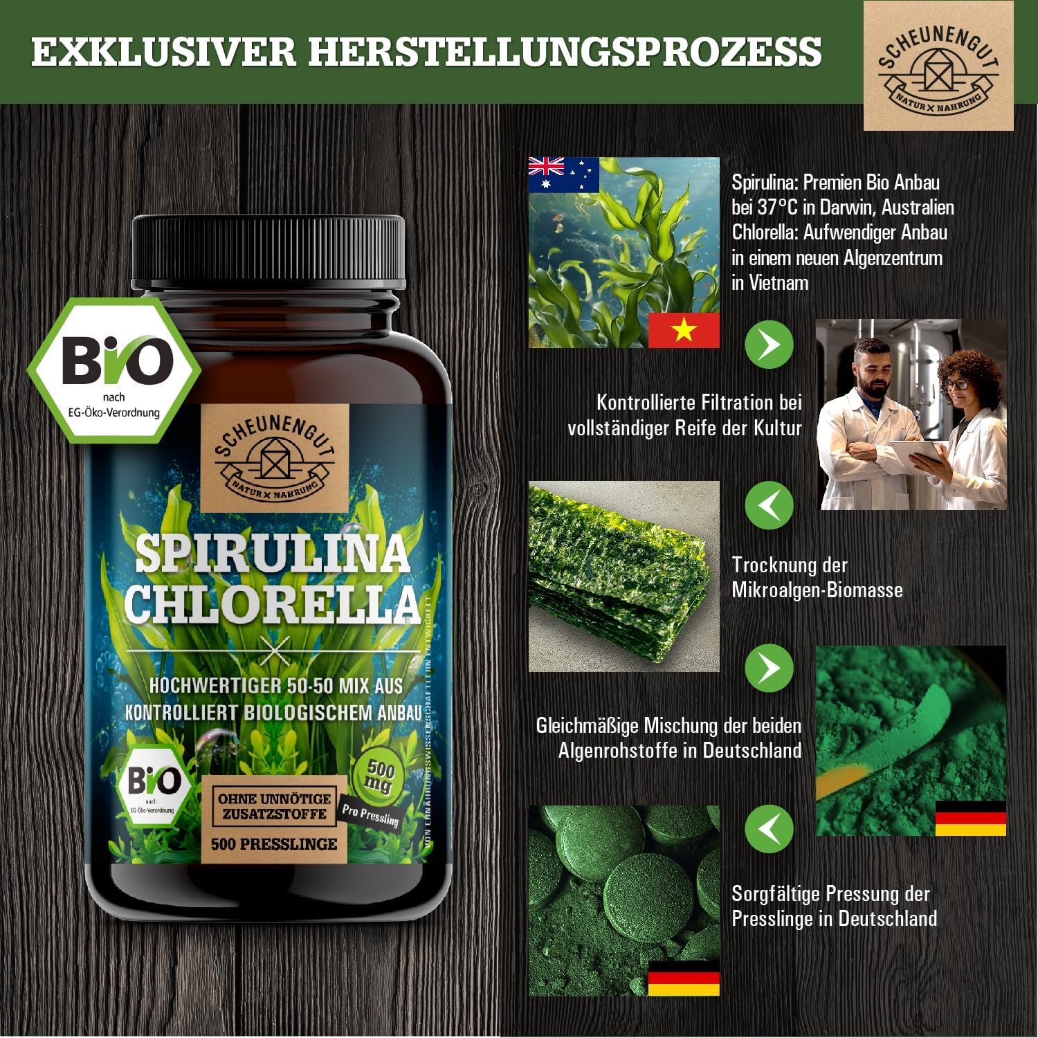 Detalle 2 de Scheunengut Spirulina Chlorella 6000mg Tabletten